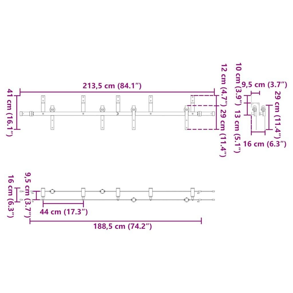 VIDAXL Kit de quincaillerie de porte coulissante 213,5 cm acier noir