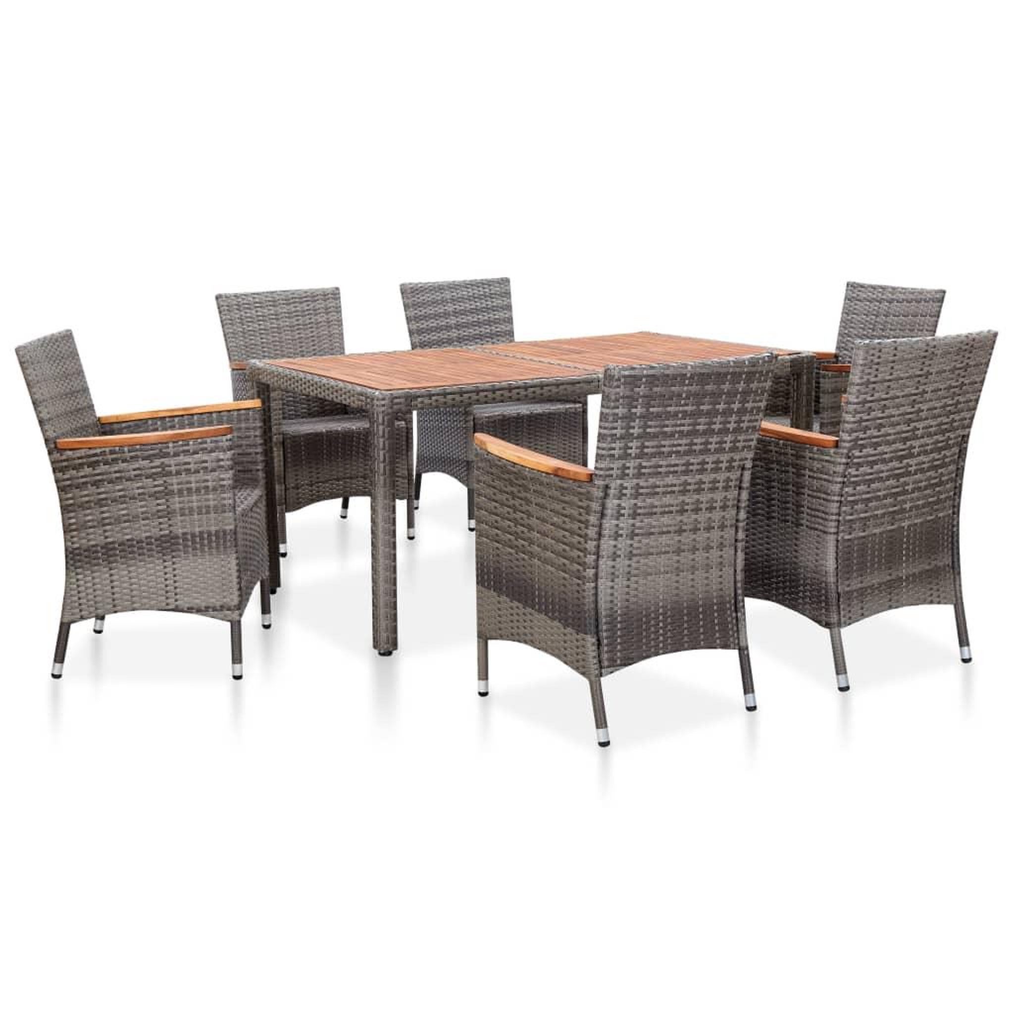 Voir la diapositive 1 : VIDAXL Ensemble a manger de jardin 7 pcs coussins Resine tressee Gris