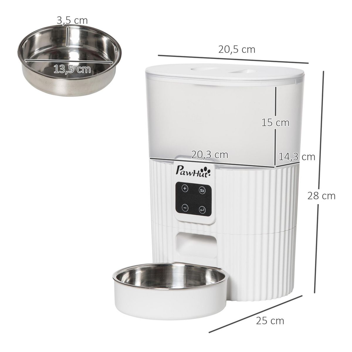 PAWHUT Distributeur de nourriture chat chien - distributeur de croquettes automatique programmable - gamelle incluse - acier inox. ABS blanc