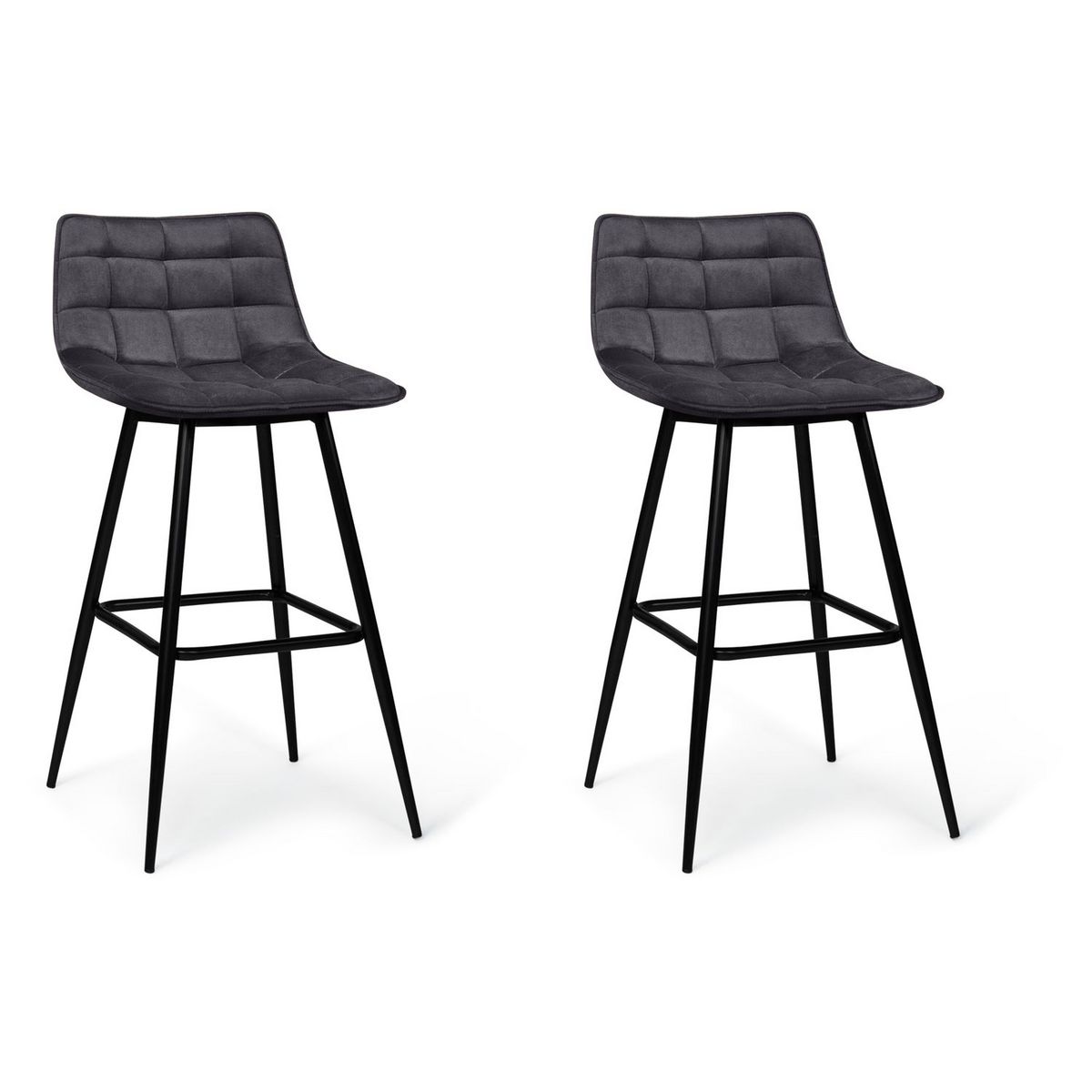 Lot de 2 tabourets chaises de bar assise velour pieds métal SIA