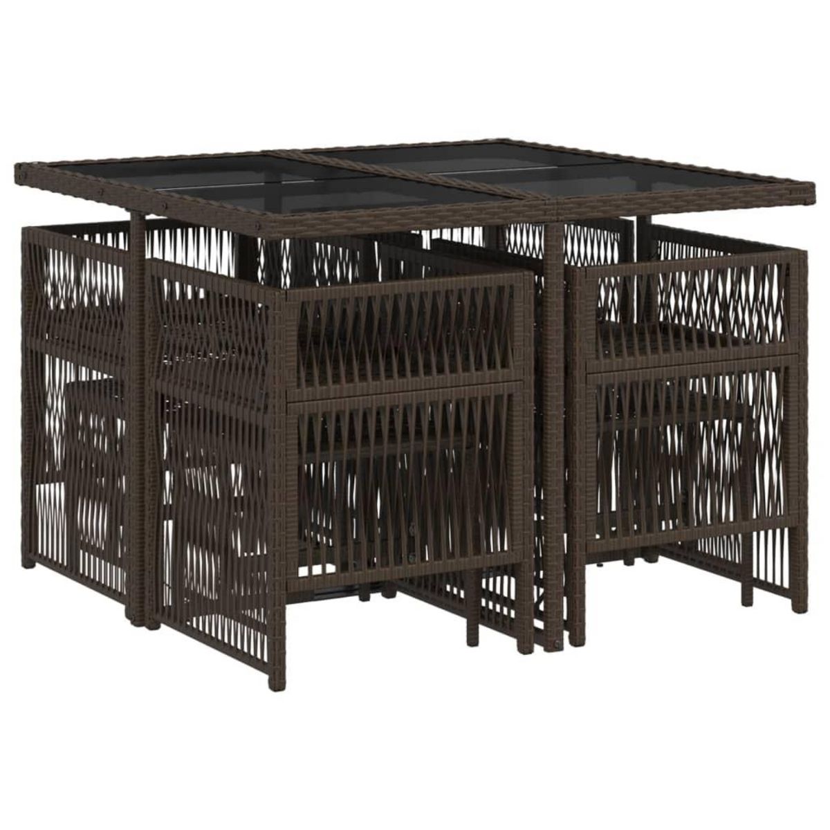 VIDAXL Ensemble a manger de jardin et coussins 9 pcs marron poly rotin