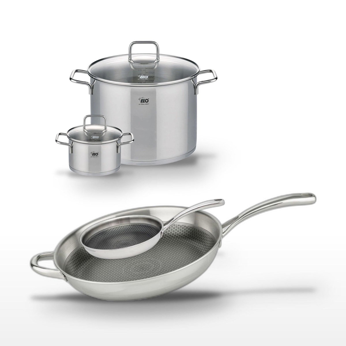 ELO Lot de 2 Faitouts 16/26cm & 2 Poêles 24/32cm Elo Relief Evolution