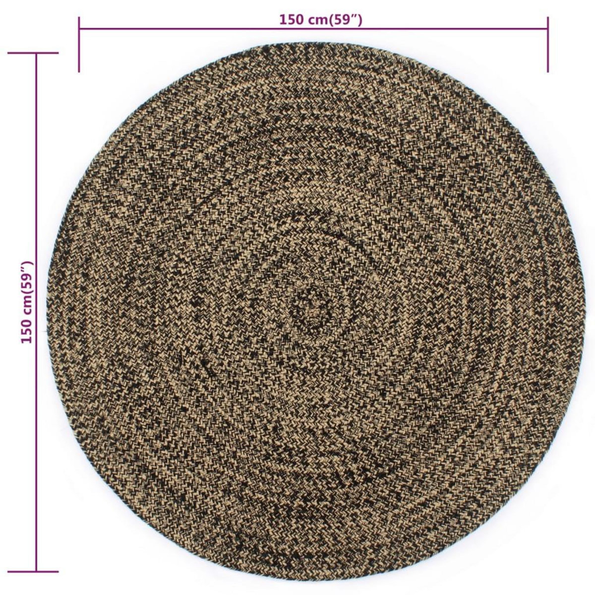 VIDAXL Tapis fait a la main jute noir et naturel 150 cm