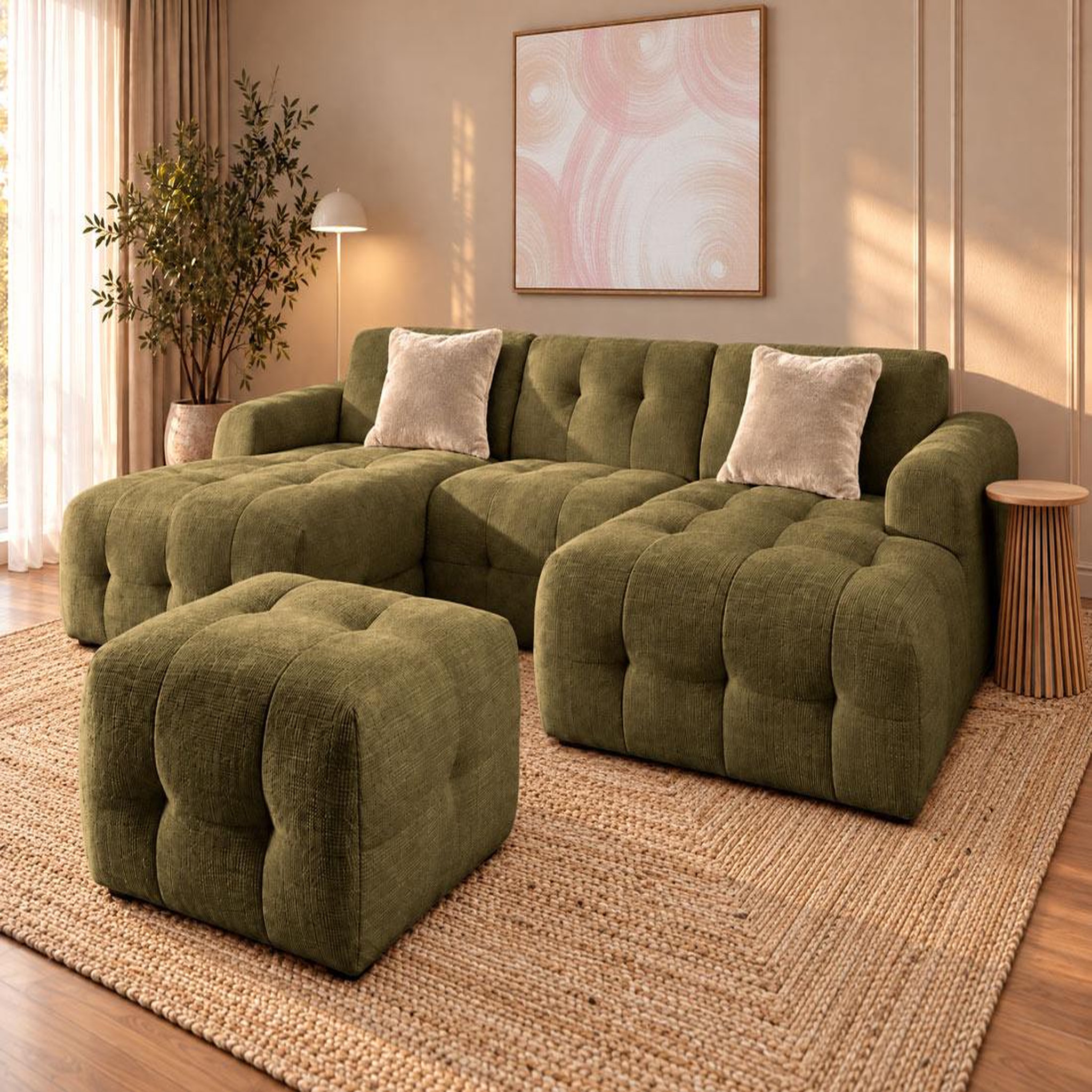 Voir la diapositive 4 : BEST MOBILIER Diane - canapé panoramique en u 6 places en velours texturé