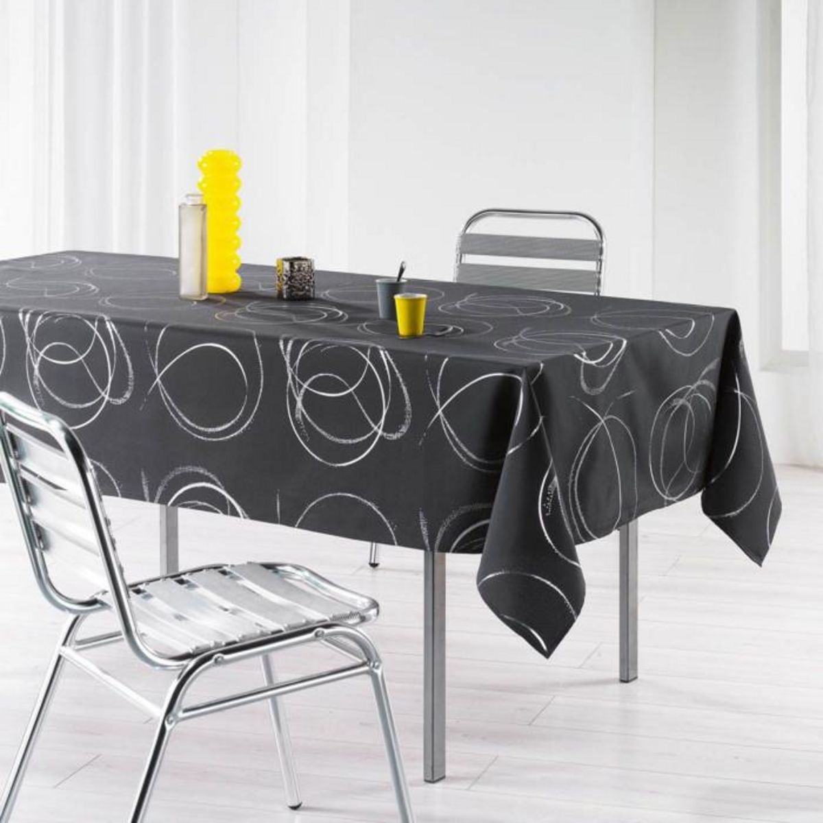 Paris Prix Nappe Imprimé Métallisé  Bully  150x300cm Gris