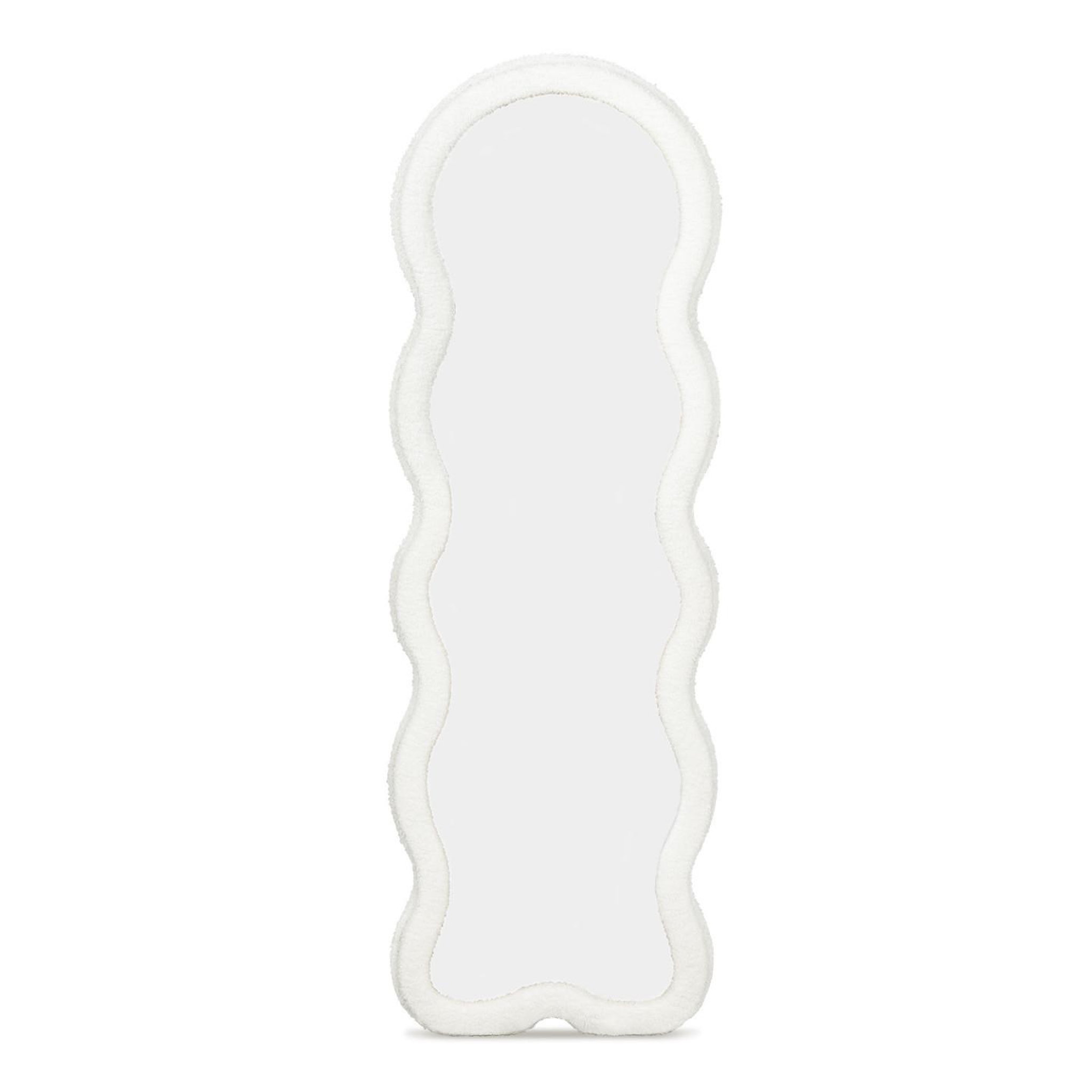 ID MARKET Miroir vague en tissu bouclette crème 150 x 50 cm
