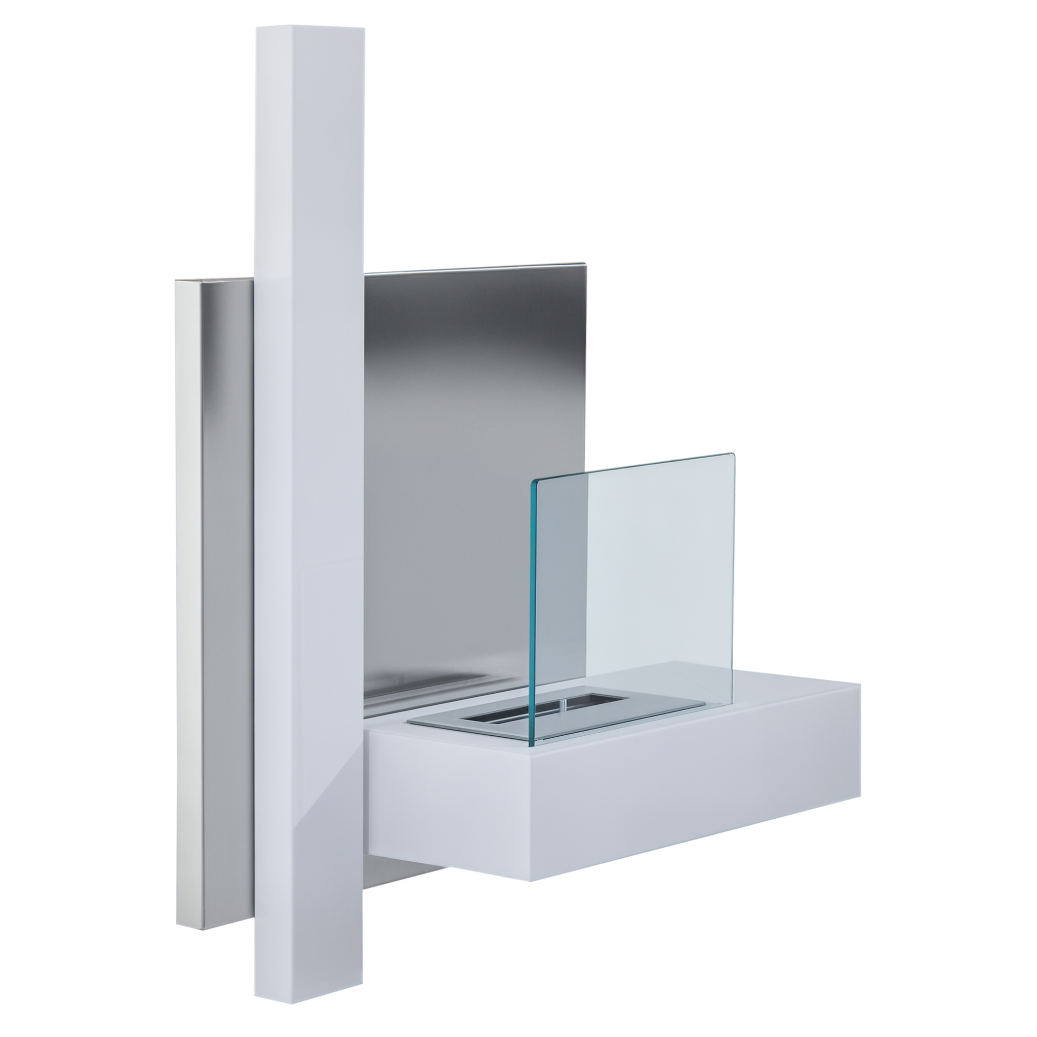 Voir la diapositive 1 : HOMCOM Cheminée bioéthanol murale design bauhaus 1 brûleur 1,5 l 75l x 22l x 63h cm couverture 20-25 m² acier blanc inox. Brossé