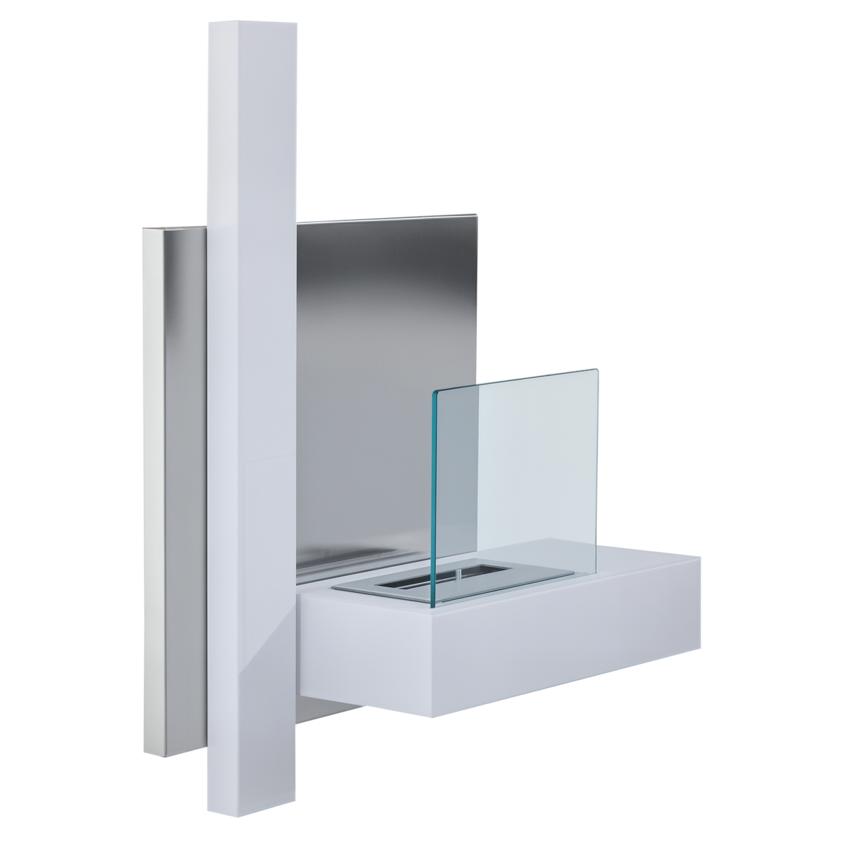 HOMCOM Cheminée bioéthanol murale design Bauhaus 1 brûleur 1,5 L 75L x 22l x 63H cm couverture 20-25 m² acier blanc inox. brossé