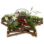 ATMOSPHERA Photophore Rondins Étoiles  Soir  20cm Naturel & Vert