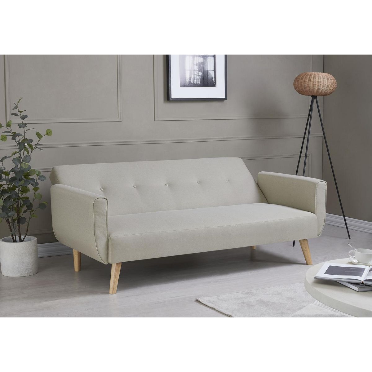 CONCEPT USINE Canapé scandinave convertible 3 places en tissu beige BERLIN