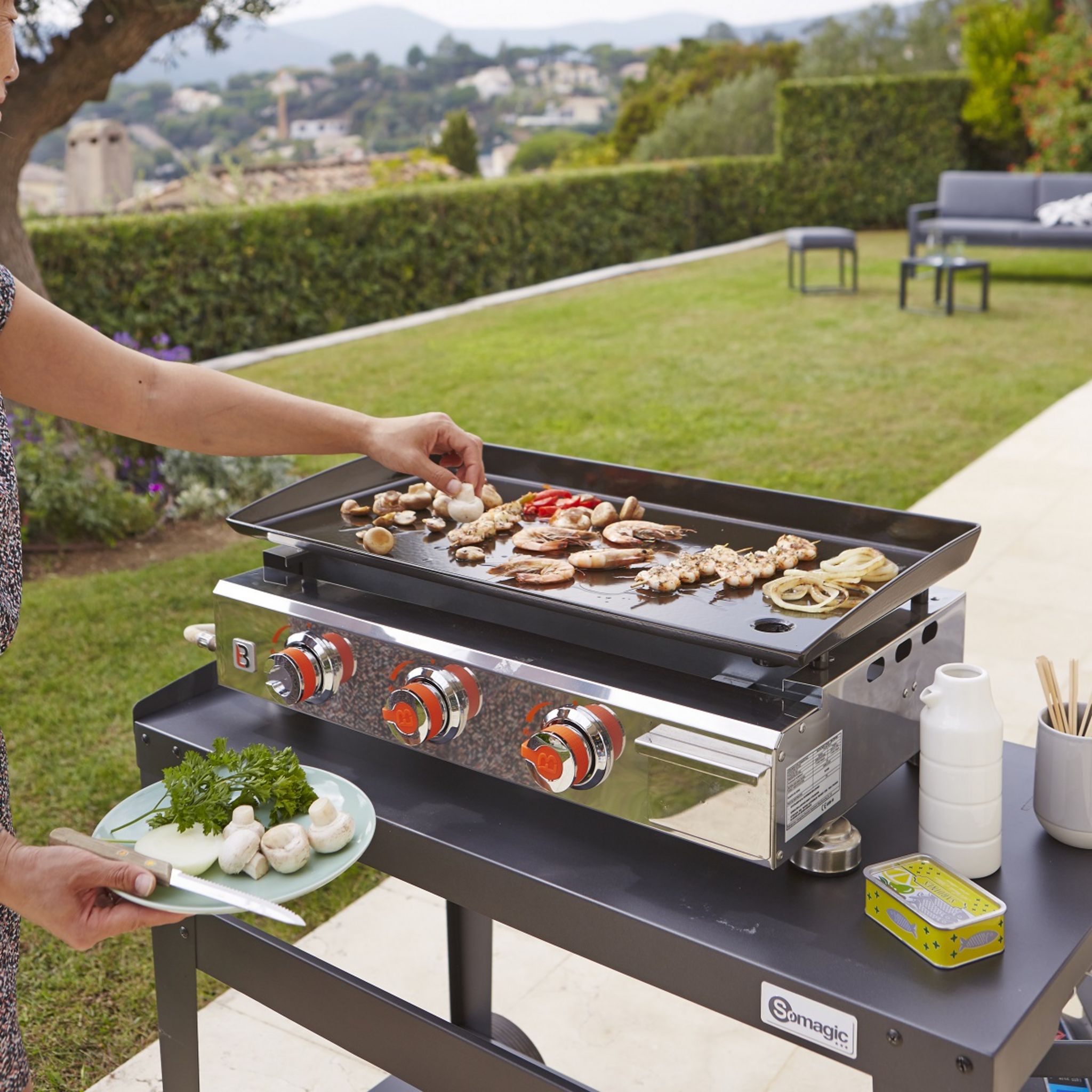 Plancha à Gaz BRASERO Alicia II - 3 Brûleurs - 64 X 34 Cm - Plaque Acier émaillé - Piezo Intégré - Tiroir Graisse - 7,5 KW, Noir | Leroy Merlin