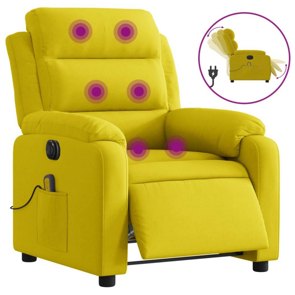 VIDAXL Fauteuil inclinable de massage electrique jaune velours