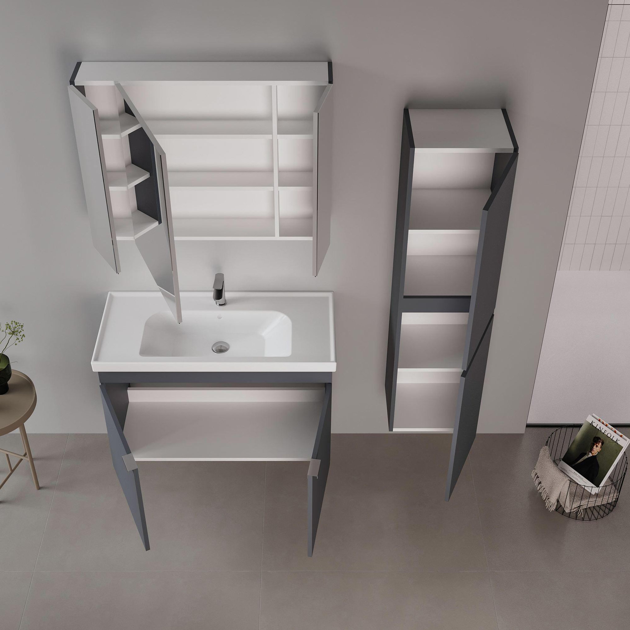 Voir la diapositive 3 : Habitat et Jardin Meuble avec simple vasque et miroir  Desna 100  - 100 x 45 x 58 cm - Matte Anthracite