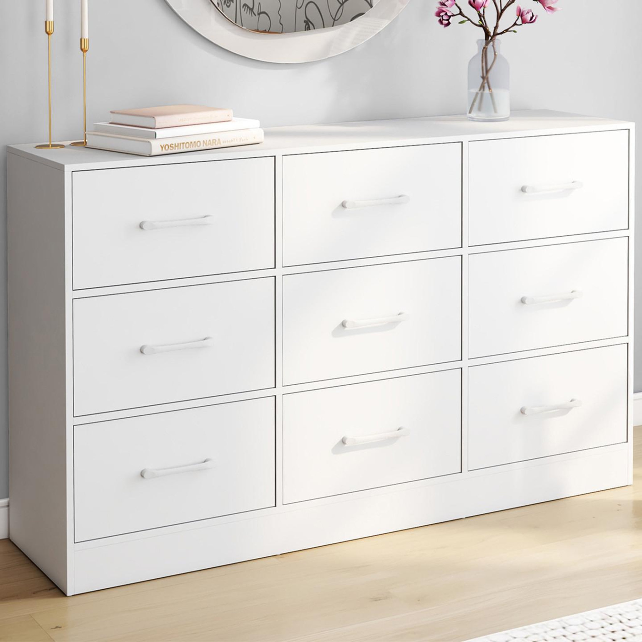 Voir la diapositive 2 : ID MARKET Commode 9 tiroirs en tissu uppah 113 cm meuble de rangement bois blanc