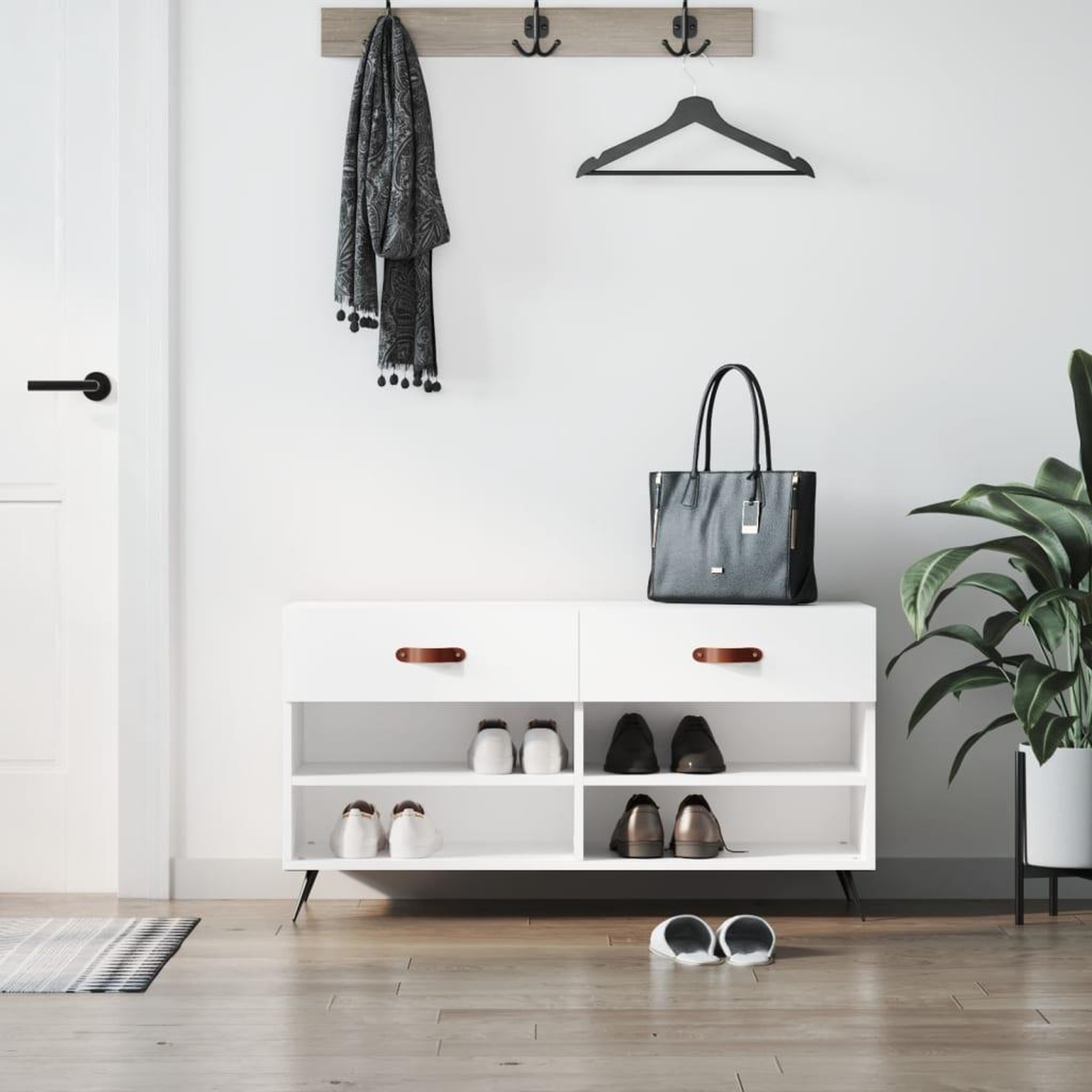 VIDAXL Banc a chaussures blanc brillant 102x35x55 cm bois d'ingenierie