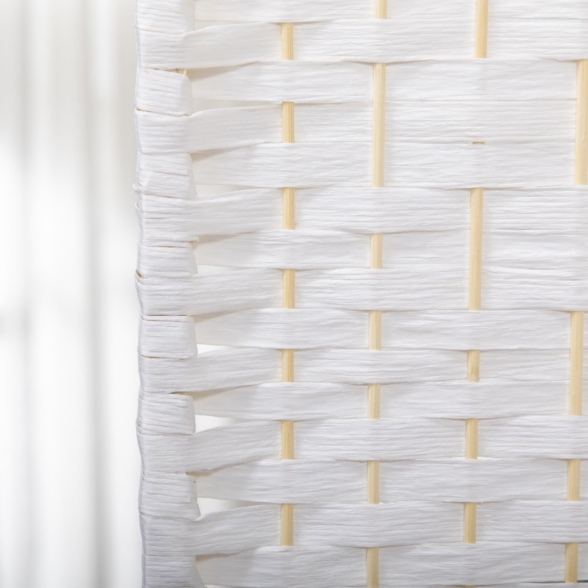 Voir la diapositive 6 : HOMCOM Paravent intérieur 4 panneaux pliables séparateur de pièce bois de peuplier bambou fibres de papier tressée blanc paille