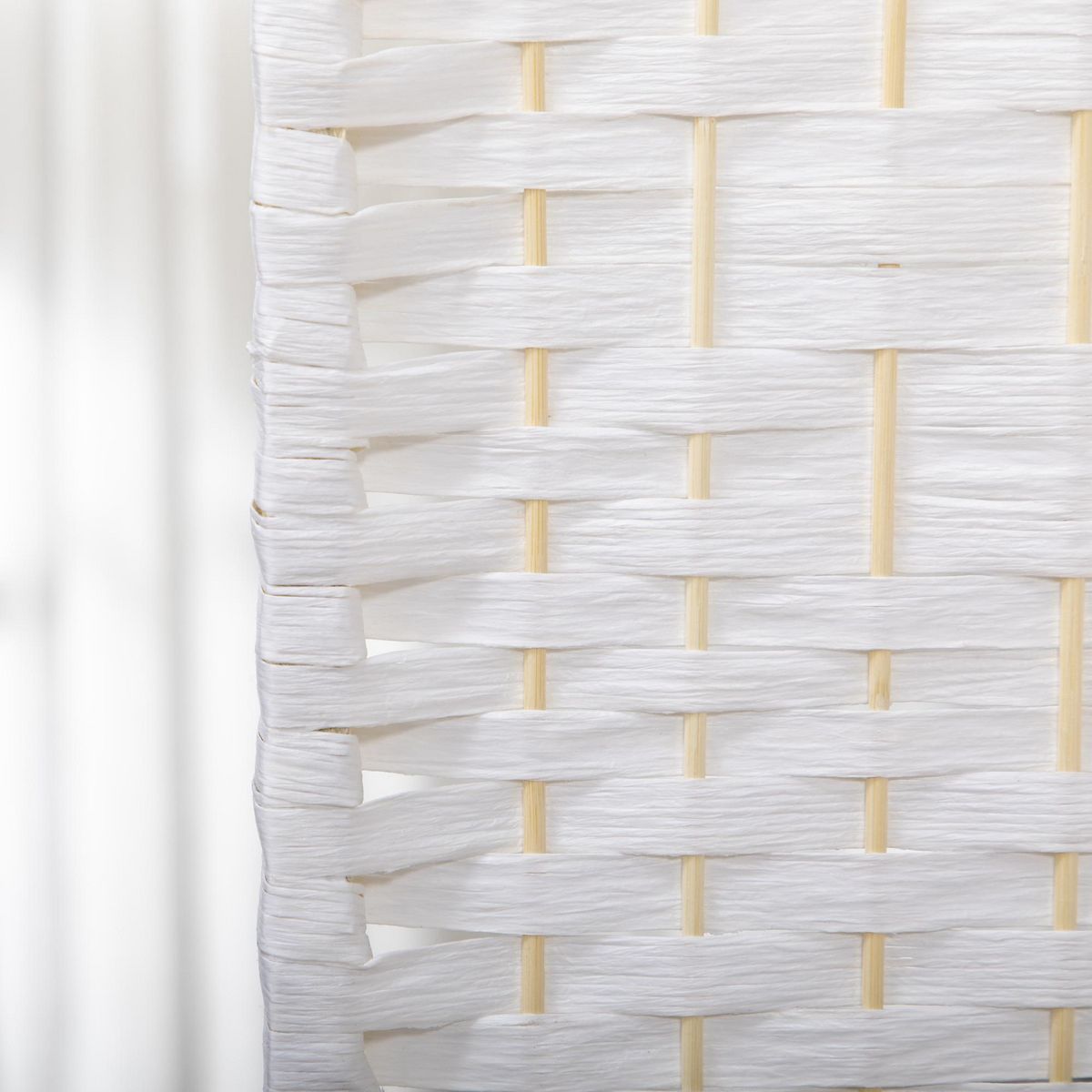 HOMCOM Paravent intérieur 4 panneaux pliables séparateur de pièce bois de peuplier bambou fibres de papier tressée blanc paille