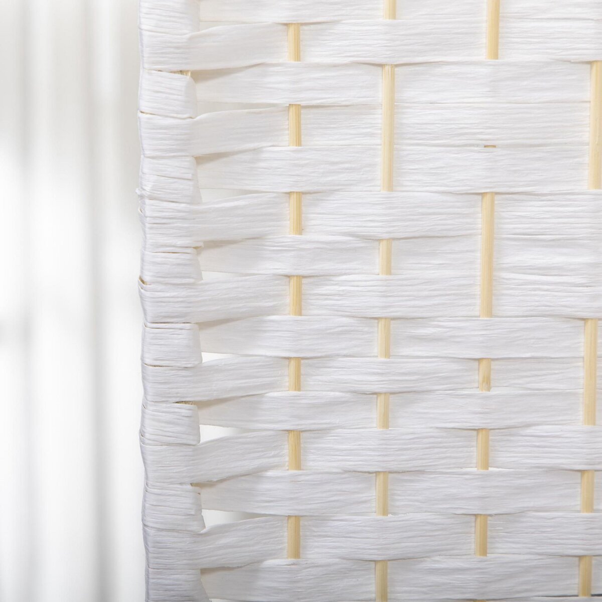 HOMCOM Paravent intérieur 4 panneaux pliables séparateur de pièce bois de peuplier bambou fibres de papier tressée blanc paille