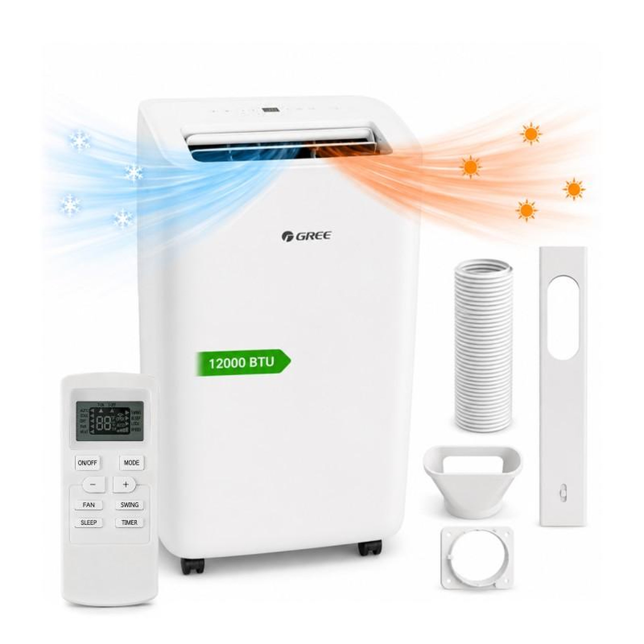 Gree - 12000 btu - climatiseur mobile froid et chaud - wi-fi - 3,5 kw