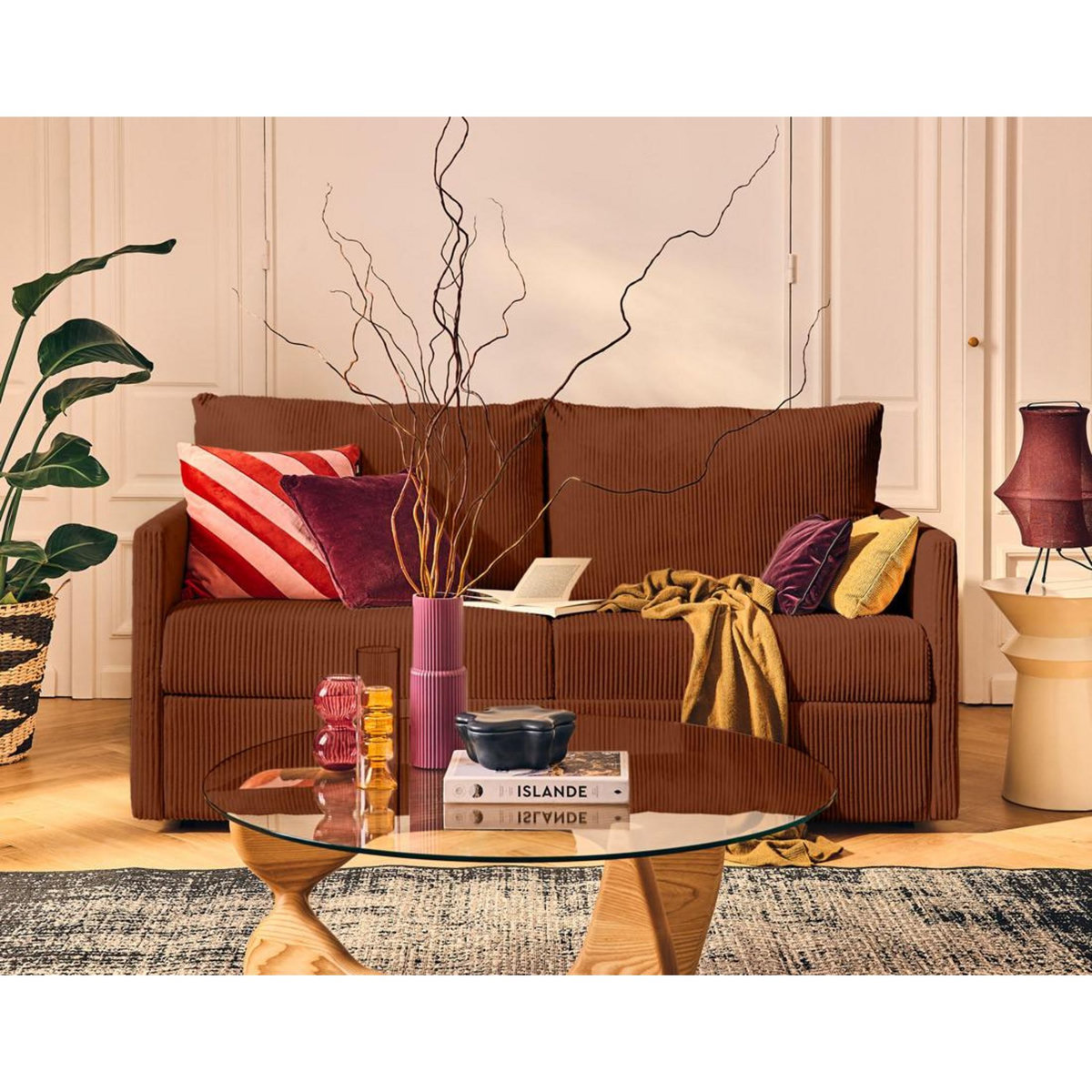 BEST MOBILIER Ottawa - canapé 3 places convertible express couchage quotidien 140 cm matelas 12 cm en velours côtelé