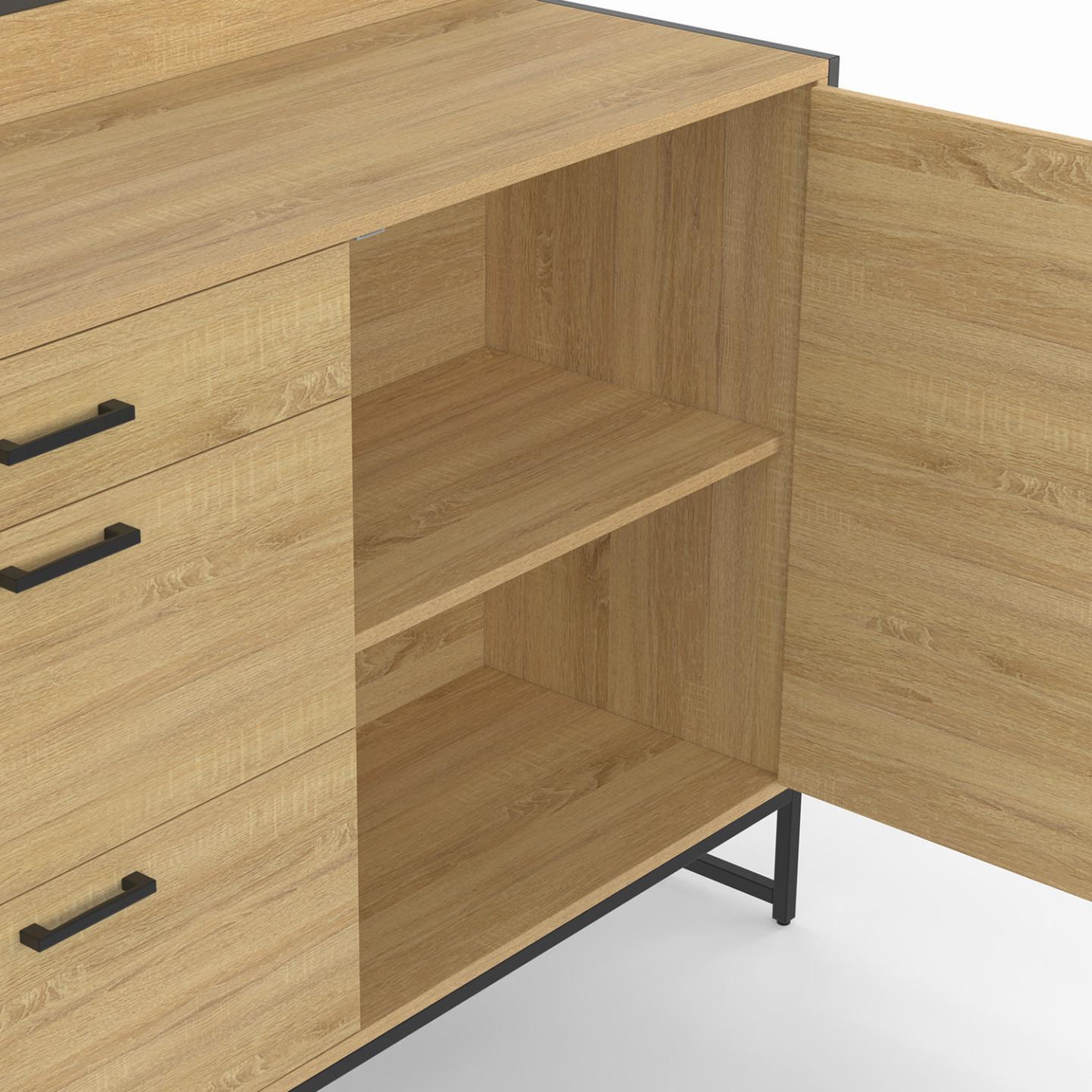 Voir la diapositive 6 : ID MARKET Buffet bas casserolier de cuisine 120 cm detroit plan de travail h.83 cm 1 porte + 3 tiroirs design industriel