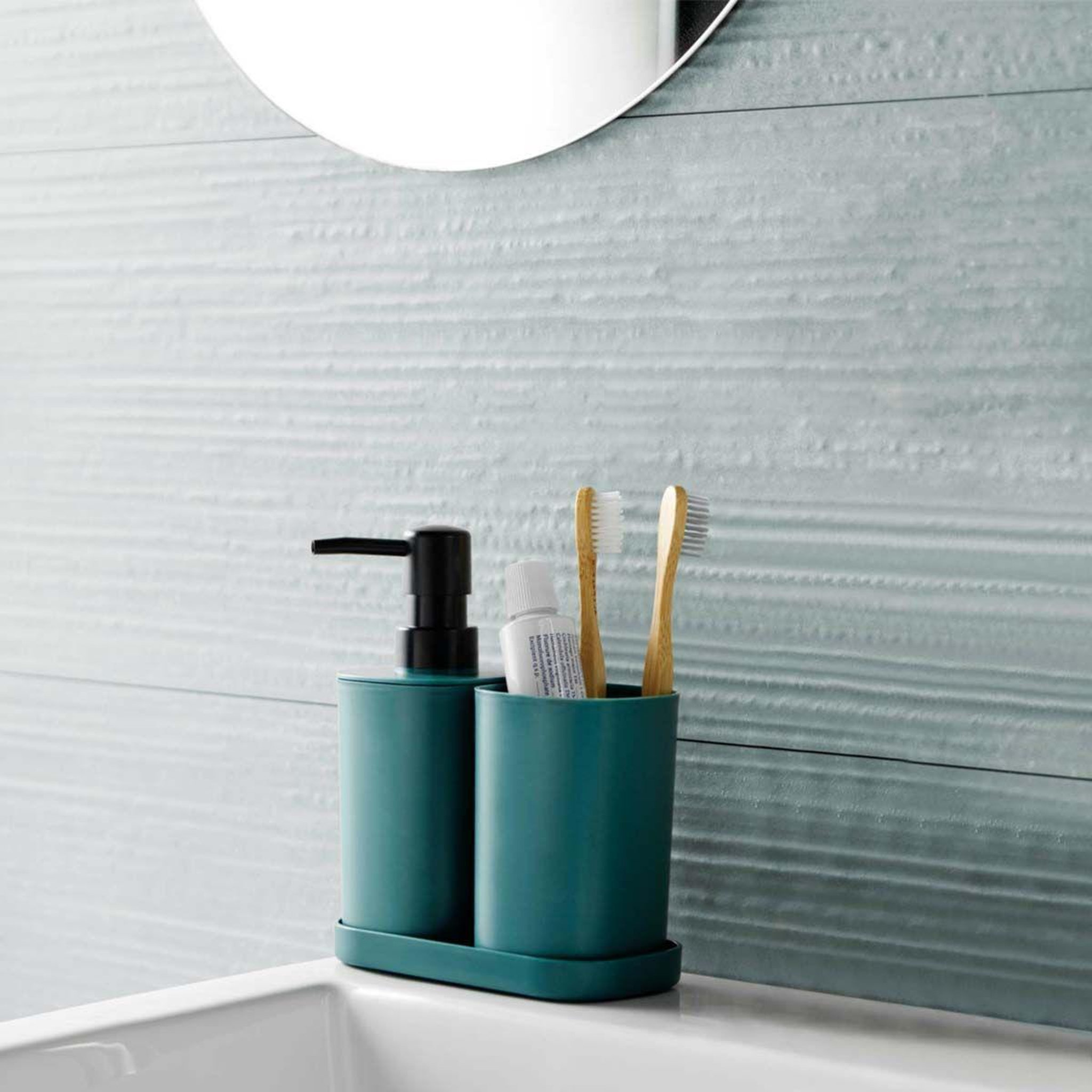 Voir la diapositive 2 : Douceur d'Intérieur Set de 3 accessoires salle de bain  vita  19cm émeraude