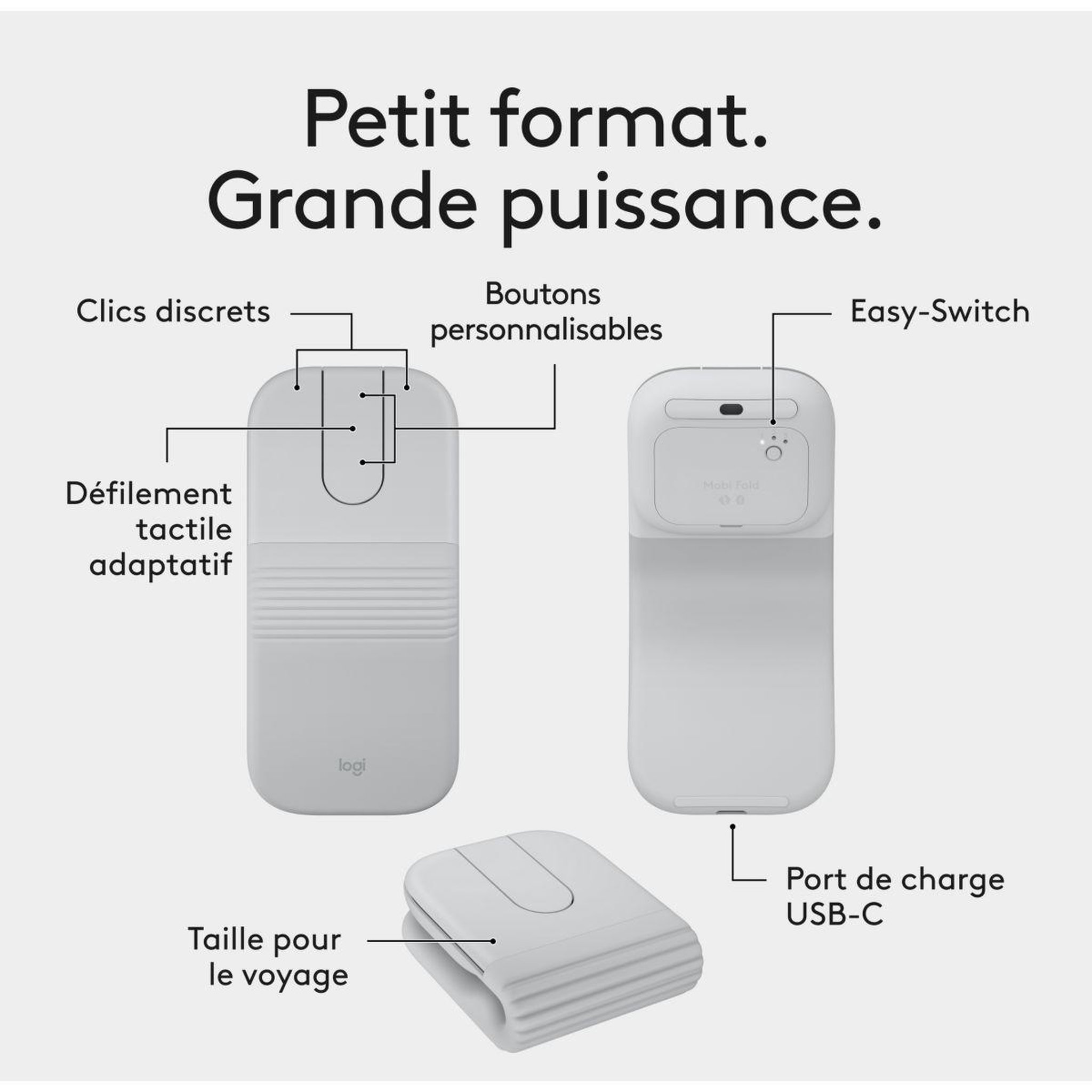 Voir la diapositive 3 : Logitech Souris sans fil Mobi Fold Off White