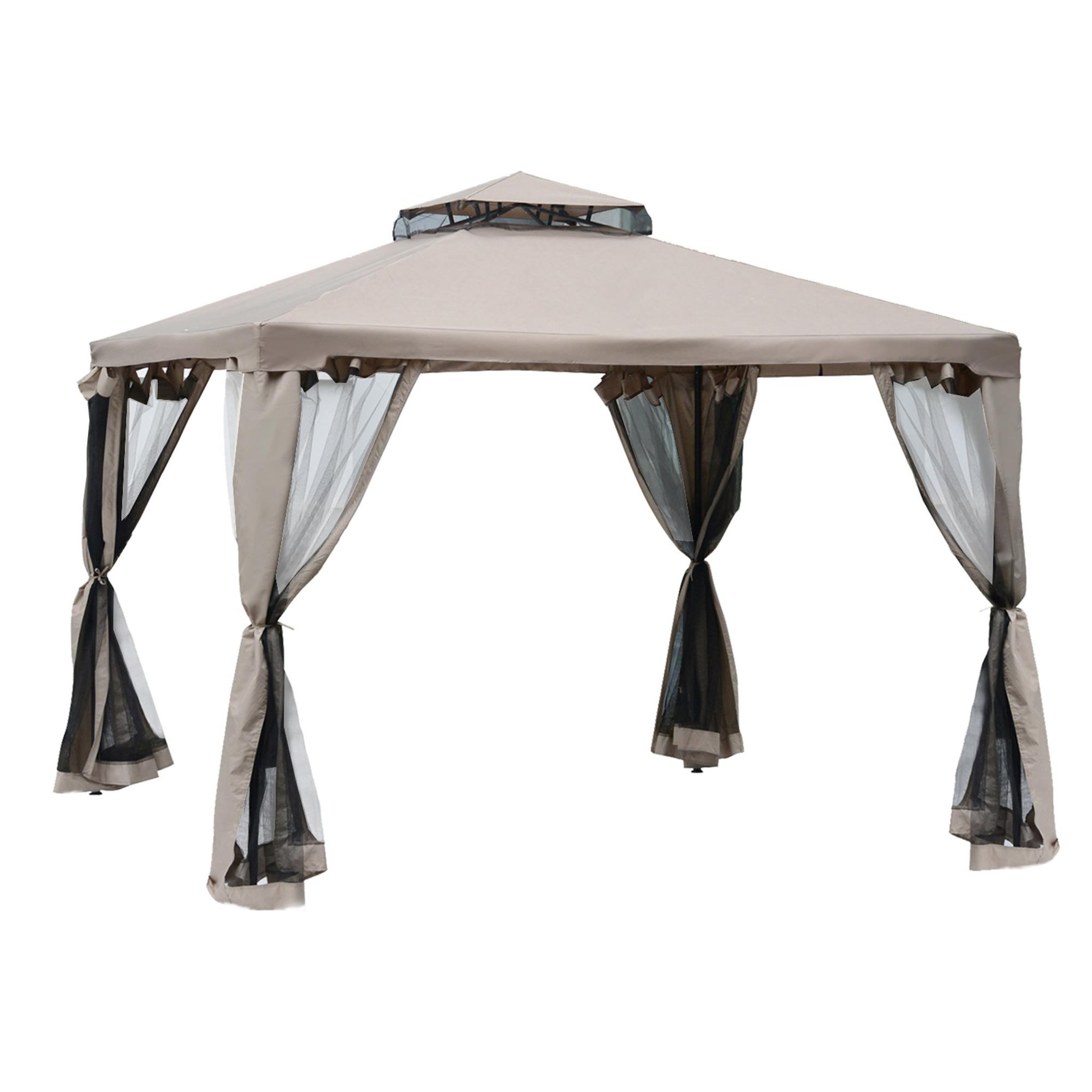 Voir la diapositive 1 : OUTSUNNY Pavillon de jardin tonnelle barnum style colonial double toit toiles moustiquaires amovibles zippées taupe