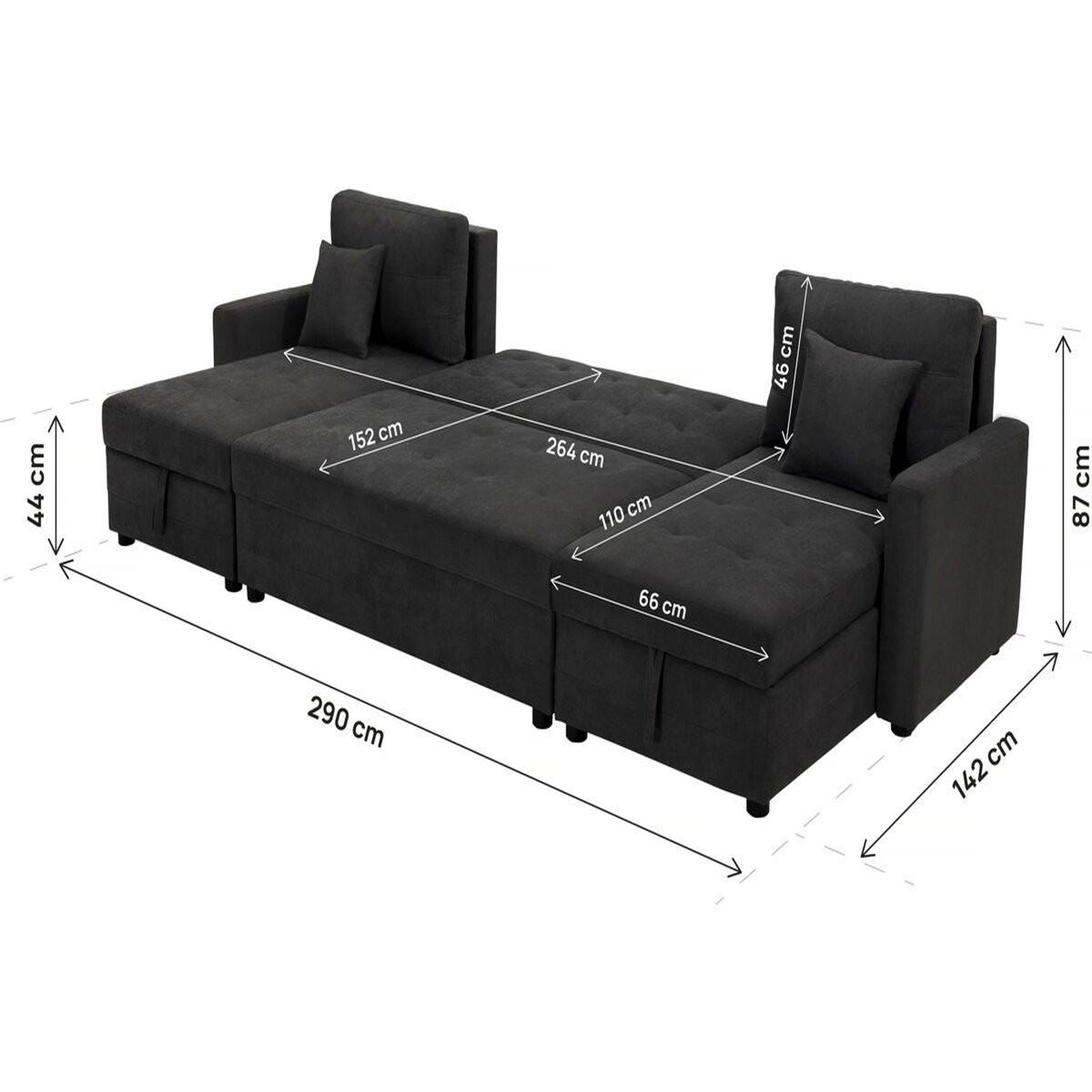 Voir la diapositive 4 : Habitat et Jardin Canapé panoramique convertible avec coffres de rangement  antoine  - 5 places - gris foncé