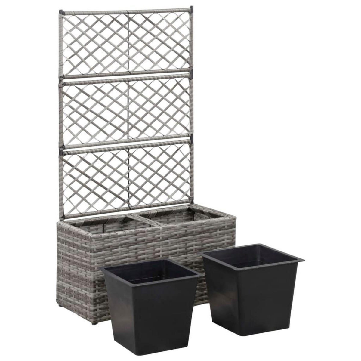 VIDAXL Lit sureleve en treillis 2 pots 58x30x107cm Resine tressee Gris