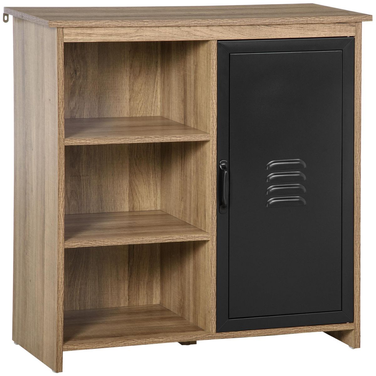 HOMCOM Buffet design industriel - meuble de rangement 3 niches placard - panneaux particules aspect bois veinage porte métal noir
