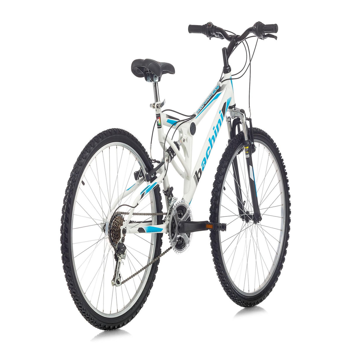 BACHINI Vélo - VTT 26'' Tout Suspendu - 18 Vitesses - Transmission Shimano - Freins V-Brake - Jantes Alu (Garde Boues offert)