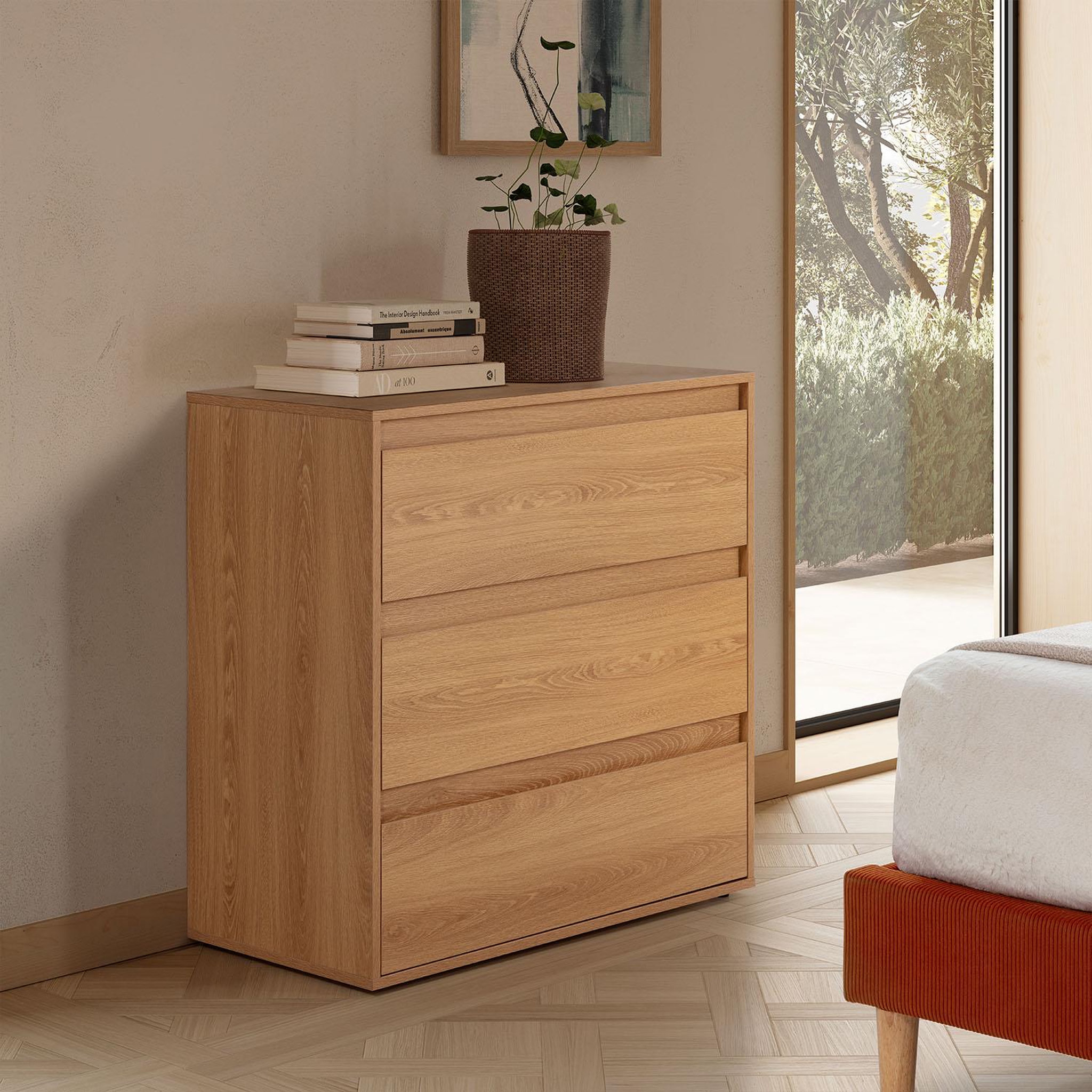 Voir la diapositive 2 : VS VENTA-STOCK Commode Tori 3 tiroirs effet Chêne