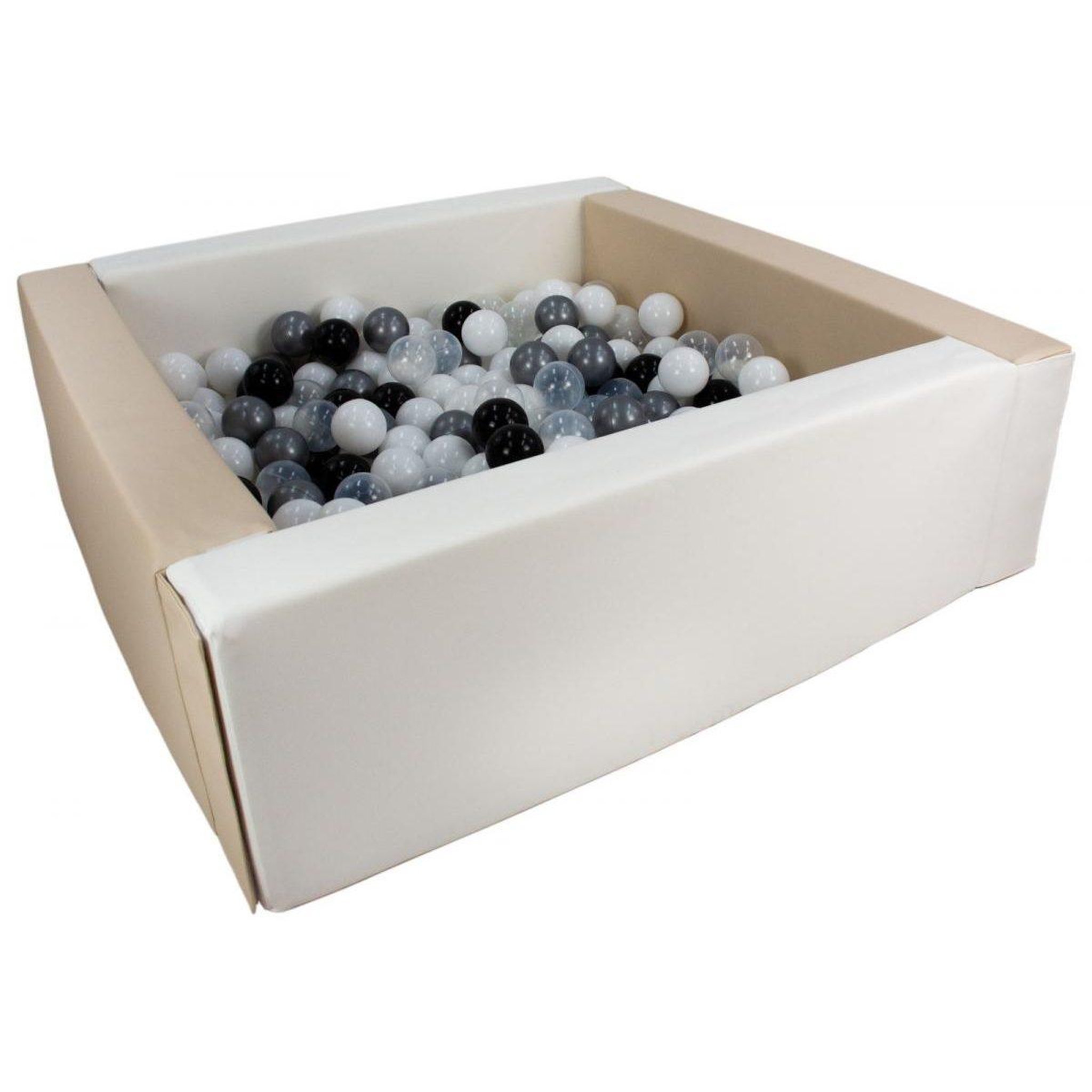 VELINDA Piscine à balles carrée avec 200 balles - blanc, cappuccino/noir, blanc, transparent, argent