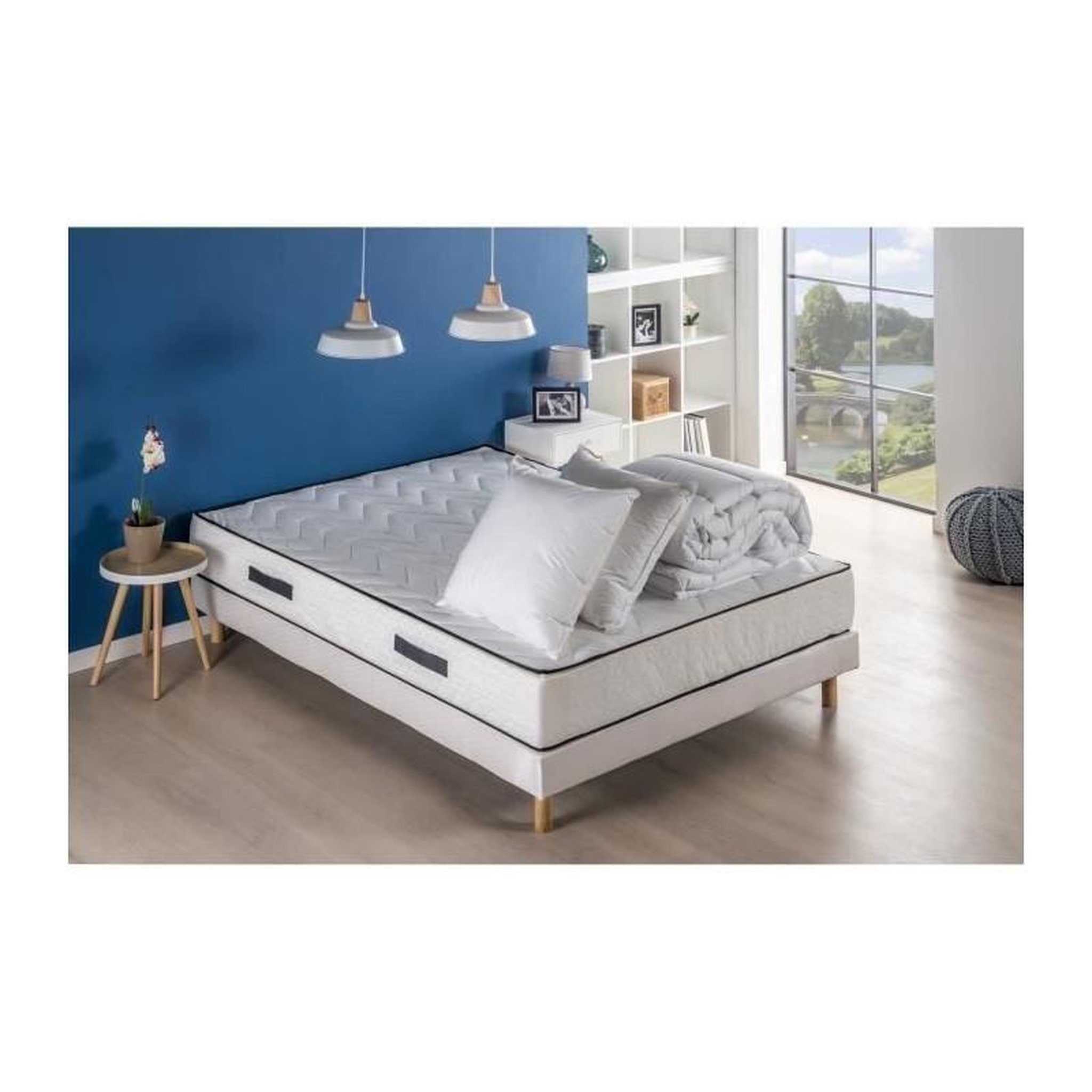 DEKO DREAM Pack pret a dormir RELAX - Matelas + sommier 140x190 + couette + 2 oreillers - DEKO DREAM