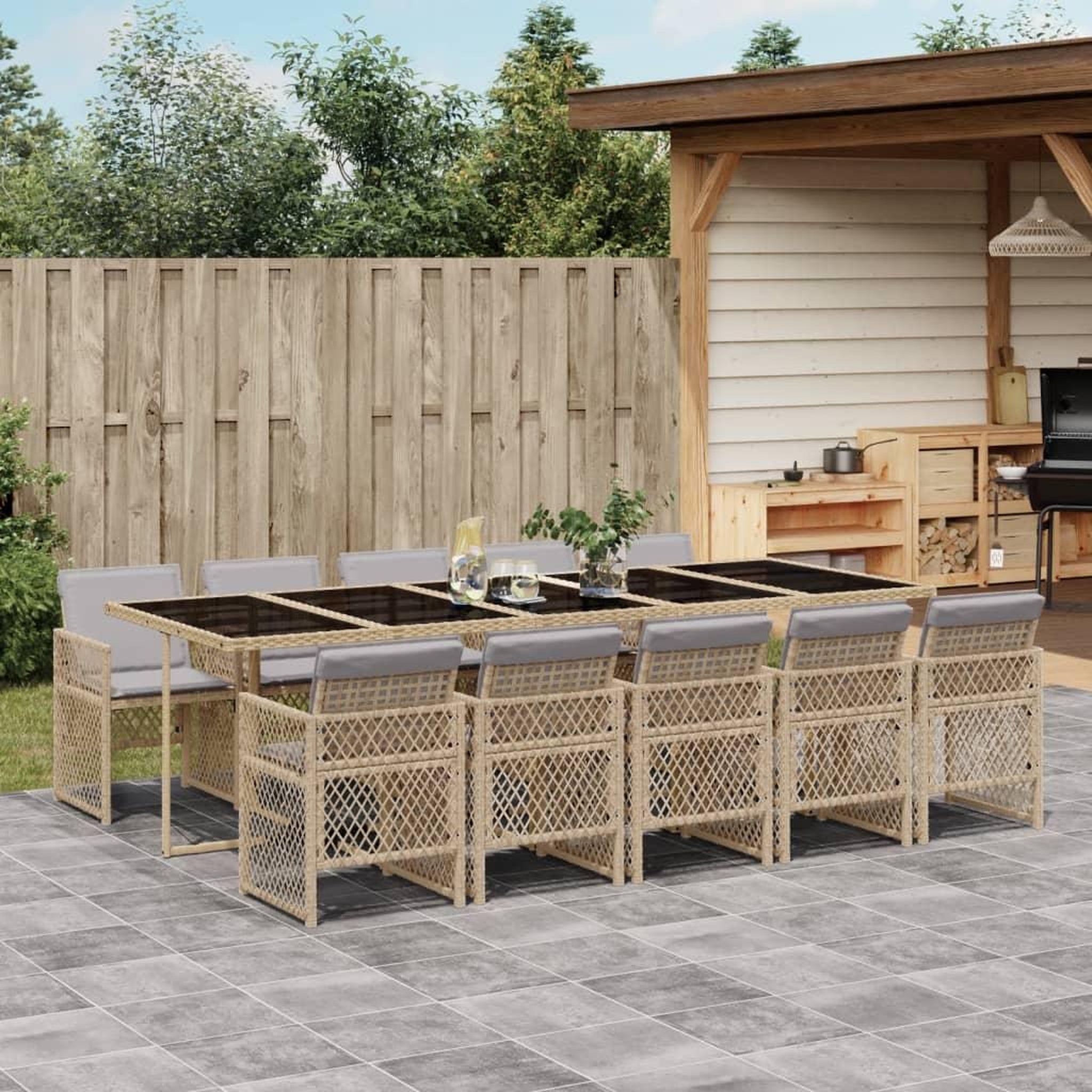 VIDAXL Ensemble a manger de jardin et coussins 11 pcs beige poly rotin