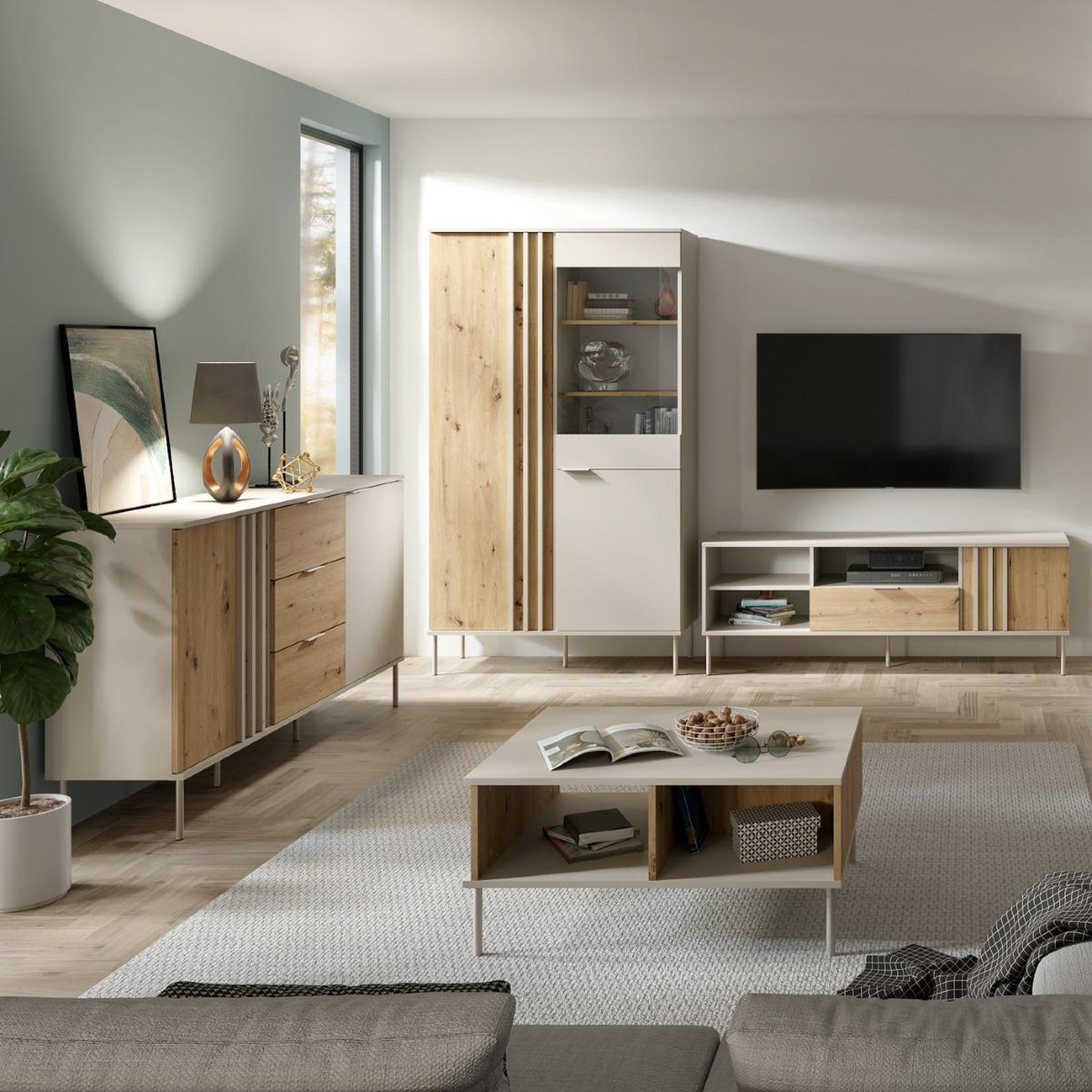 Voir la diapositive 3 : JLC KREATION Table basse moderne beige et bois irina