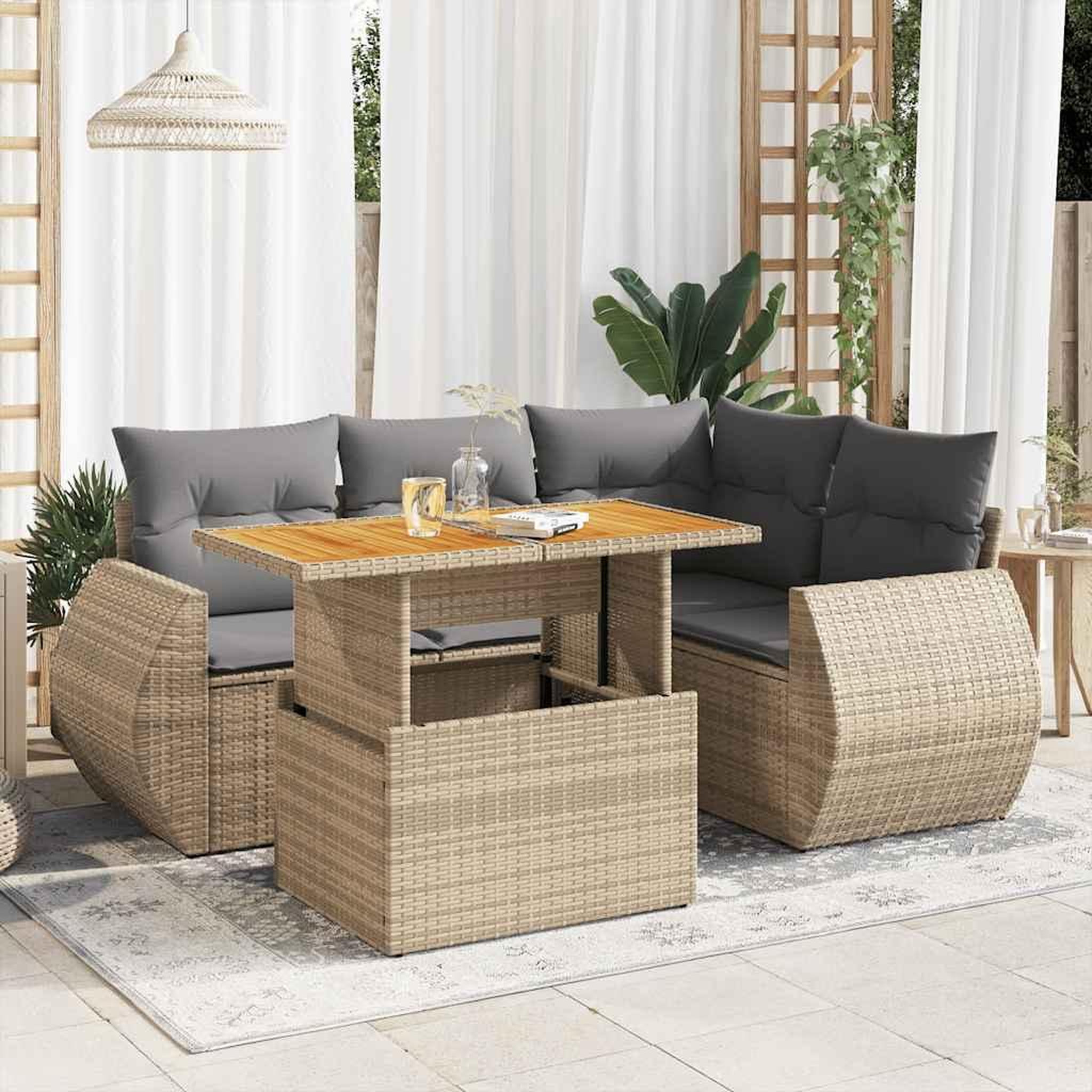 VIDAXL Salon de jardin avec coussins 5 pcs beige resine tressee