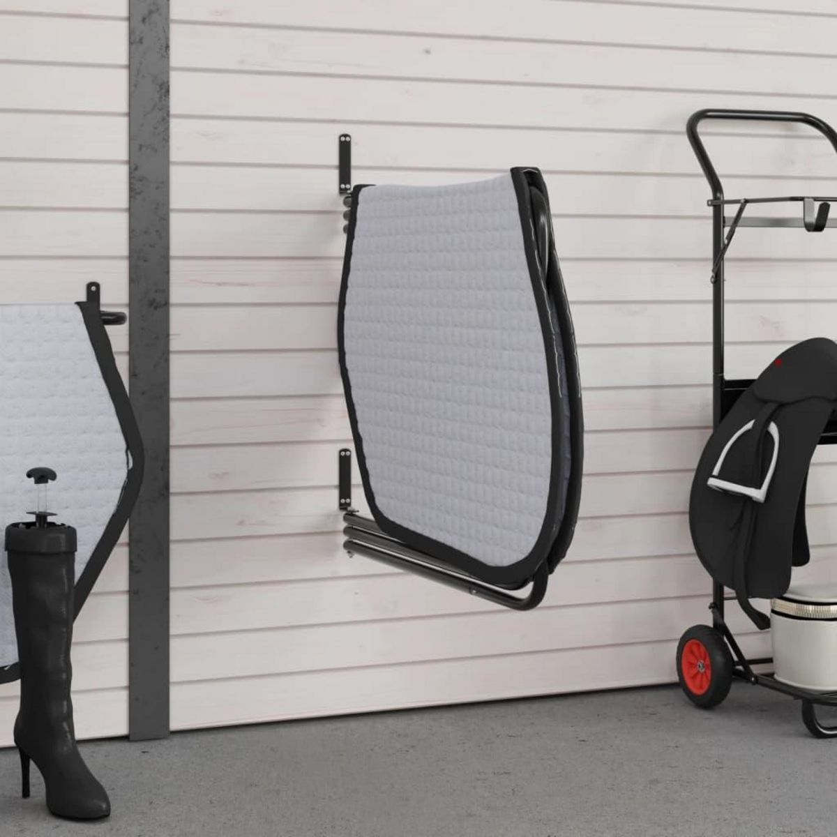 VIDAXL Support de tapis de selle 3 bras noir fer