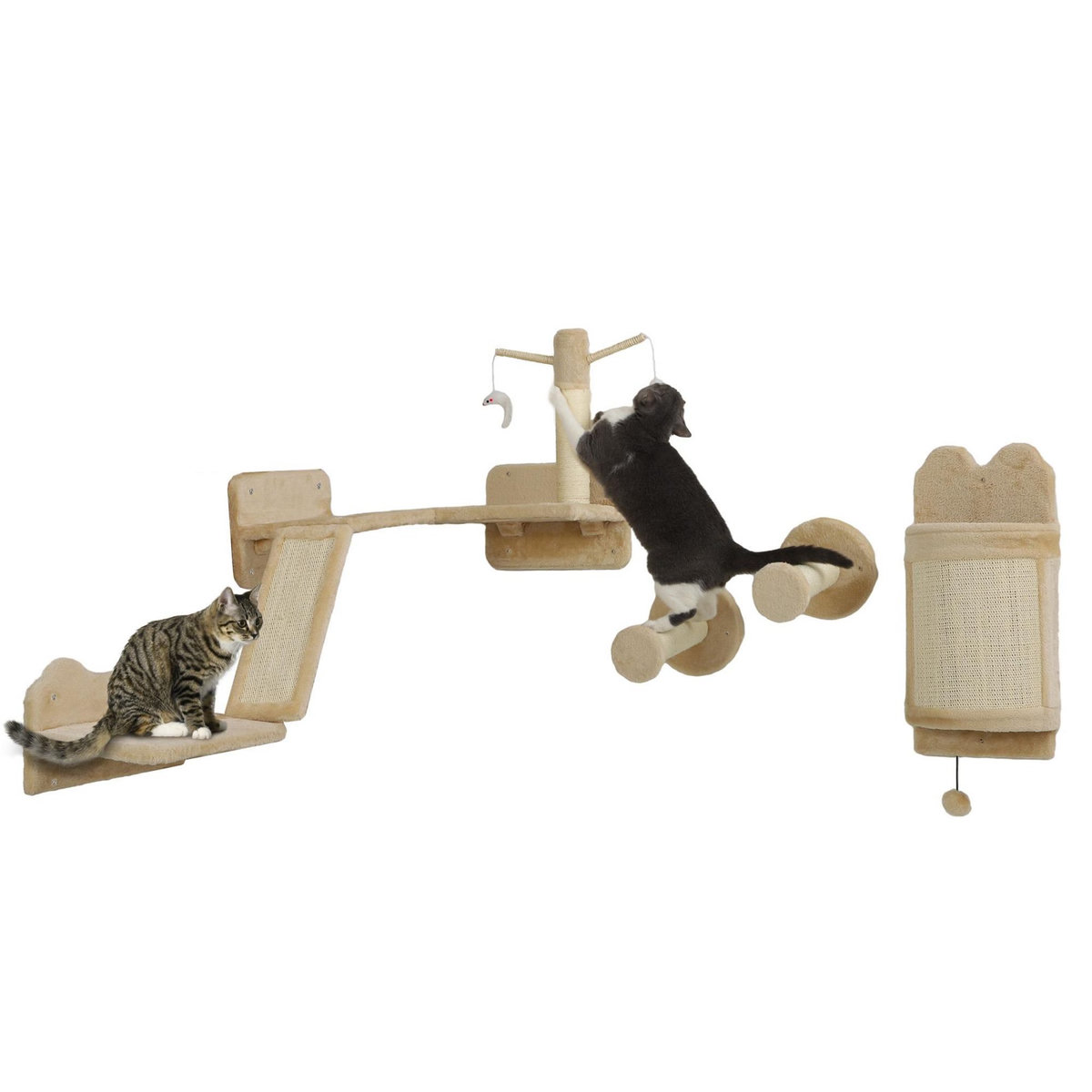 PAWHUT Mur d'escalade pour chat - arbre à chat design mural - griffoirs, grattoirs, jeux - sisal naturel peluche beige