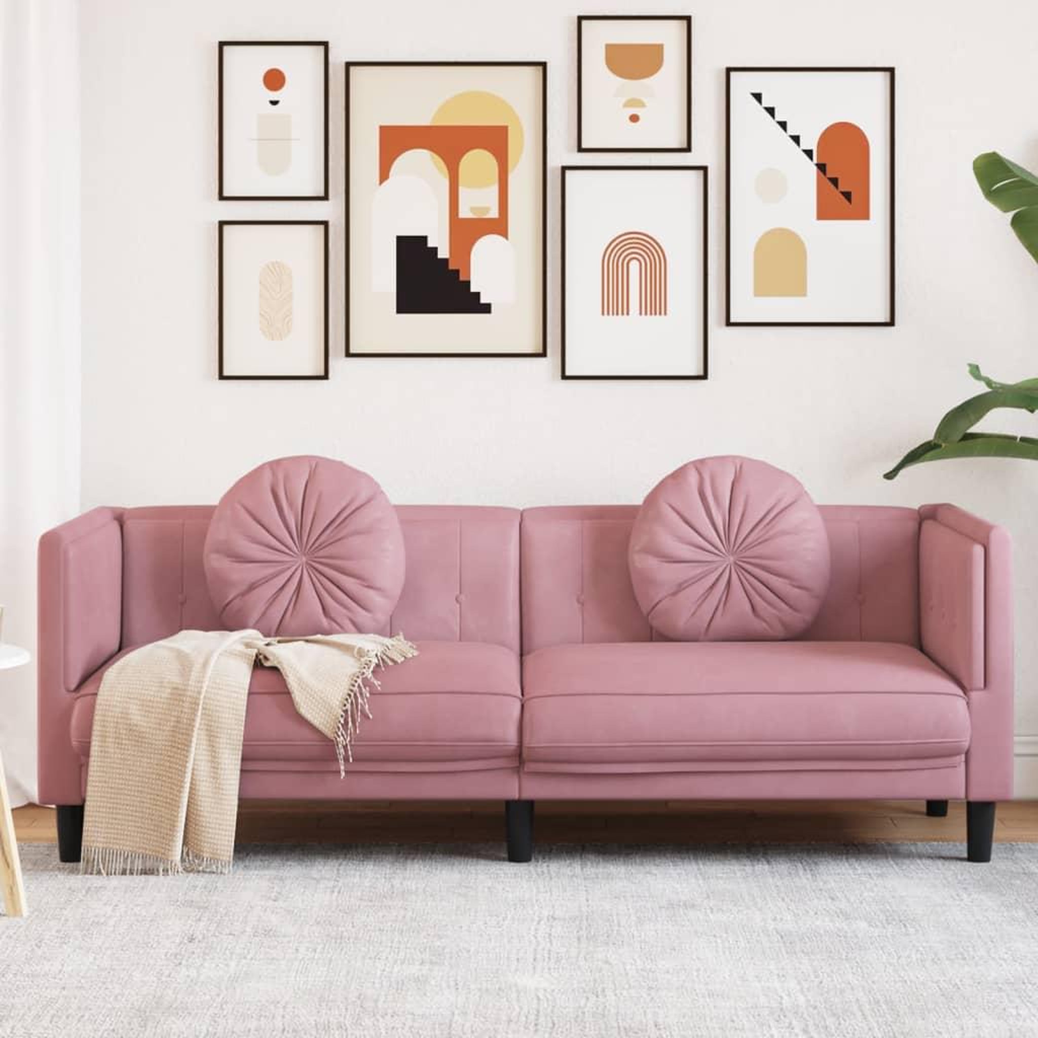 VIDAXL Canape avec coussins 3 places rose velours