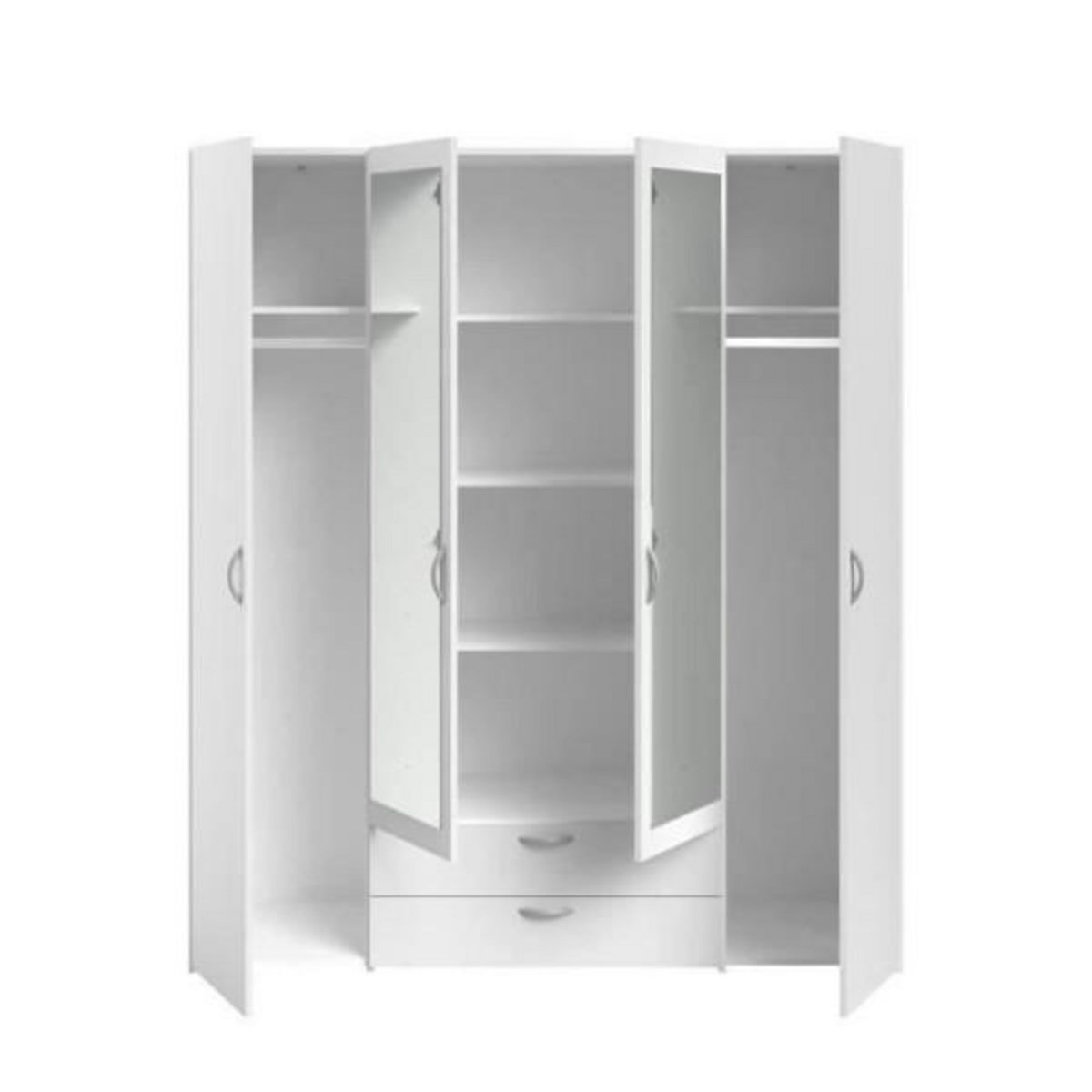 PARISOT Armoire VARIA - Décor blanc - 4 portes battantes + 2 miroirs + 2 tiroirs - L 160 x H 185 x P 51 cm - PARISOT