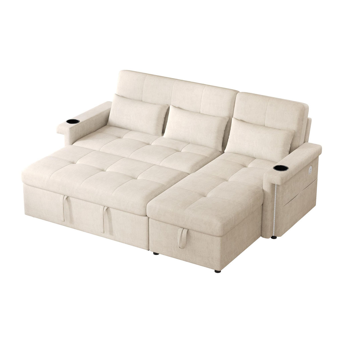 MERAX Canapé d'angle réversible convertible 3 places tissu led coffre de rangement