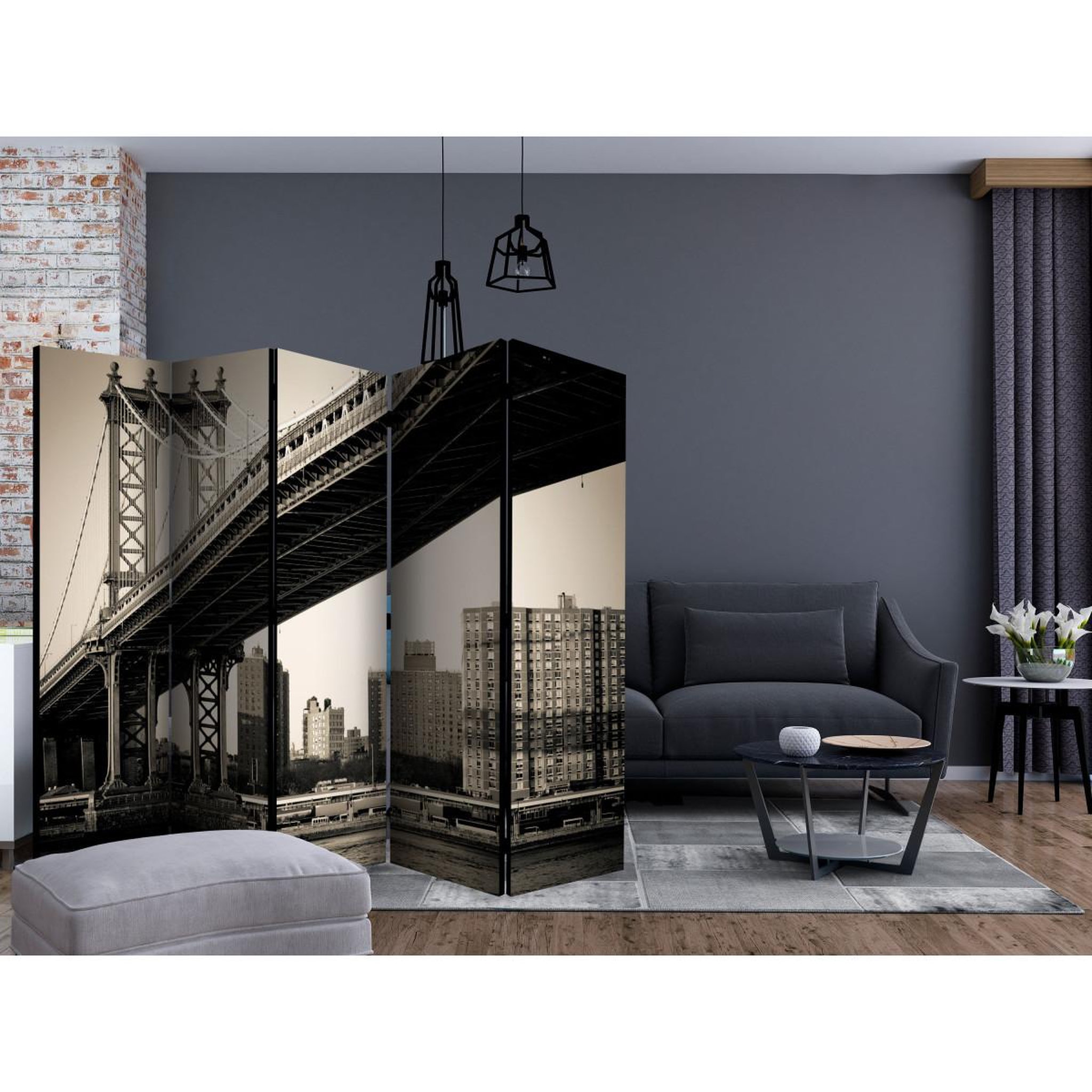 Voir la diapositive 2 : Paris Prix Paravent 5 volets  manhattan bridge, new york  172x225cm