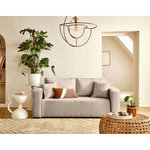 BEST MOBILIER Topaze - canapé droit 2 places en velours côtelé plat. Coloris disponibles : Vert, Bleu, Gris, Beige, Marron