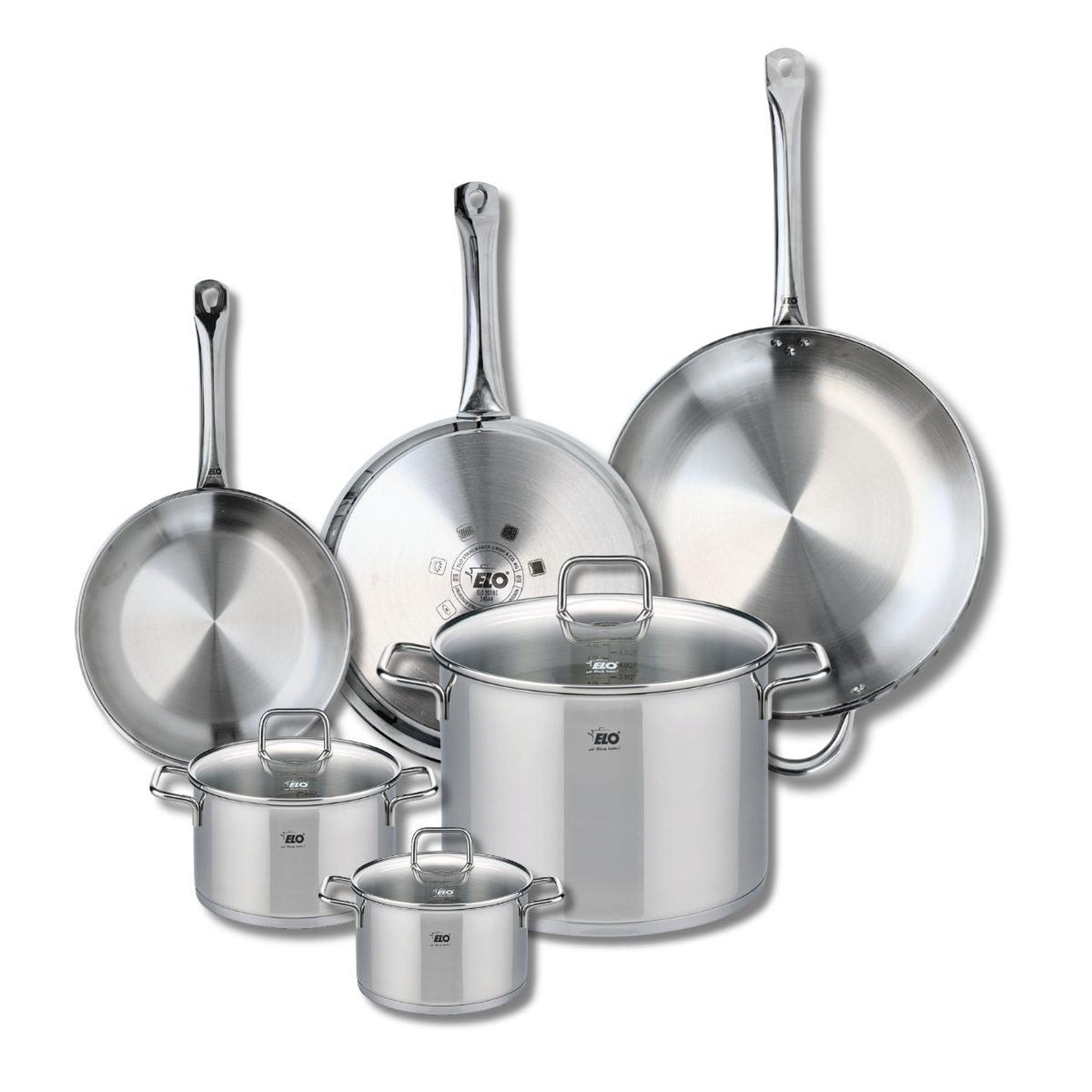 ELO Ensemble de 3 poêles de cuisson 24, 28 et 32 cm et 3 faitouts 14, 16 et 26 cm elo profi citrin