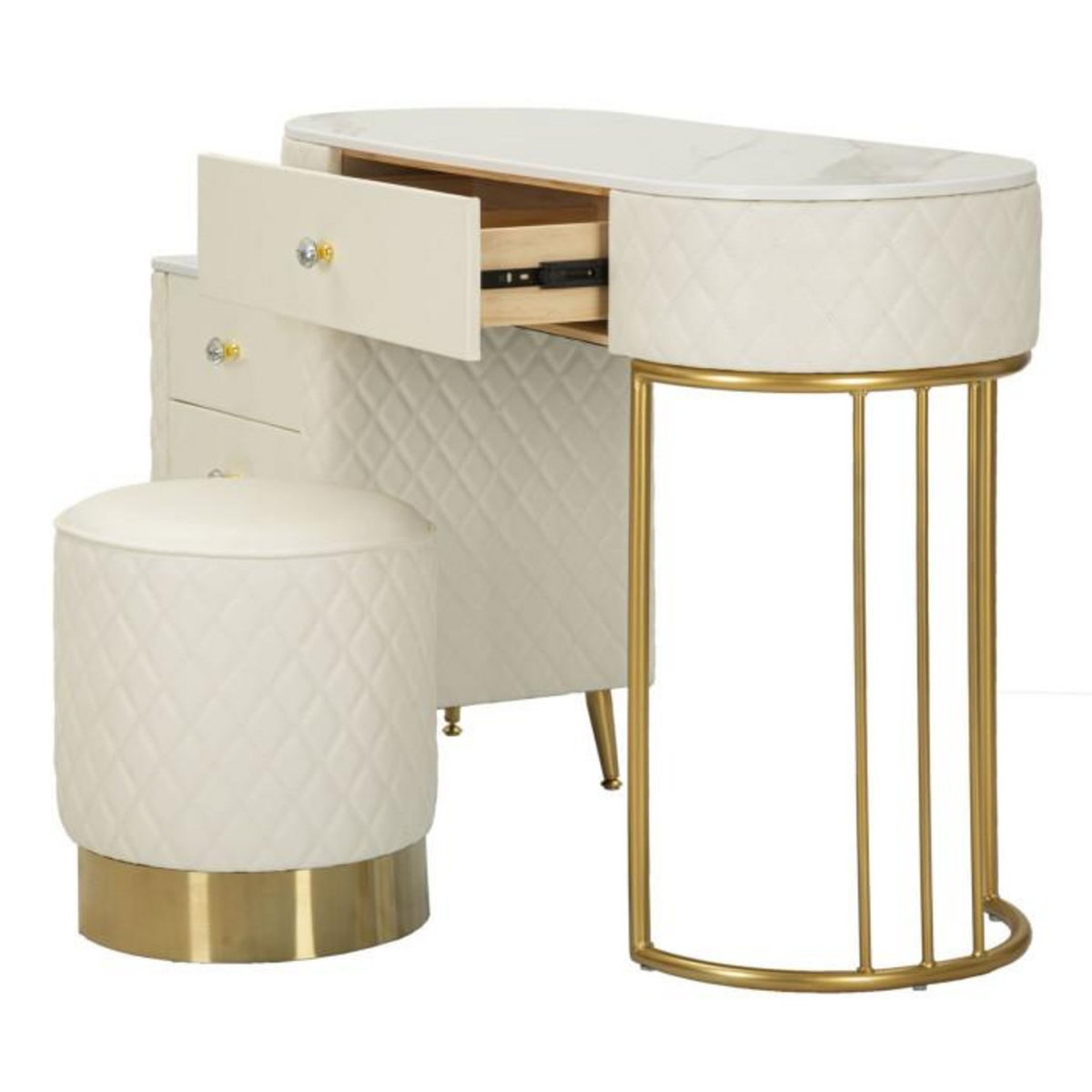 Paris Prix Coiffeuse Avec Pouf Effet Marbre  Sharon  120 Blanc & Or