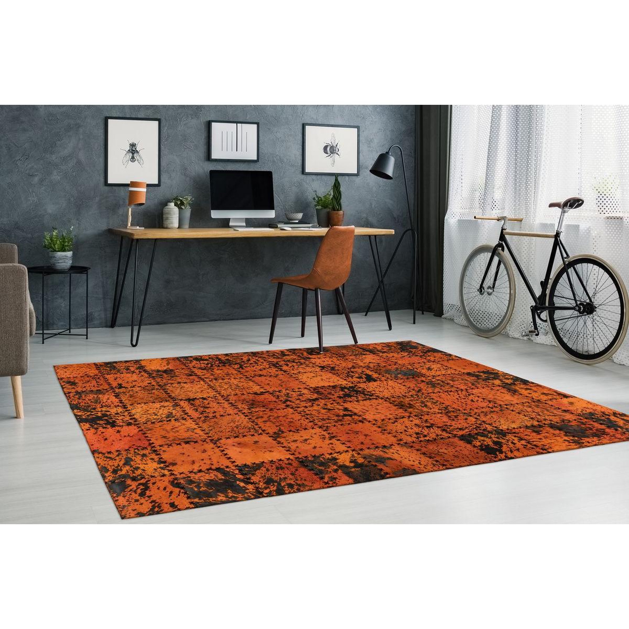 Voir la diapositive 2 : Paris Prix Tapis patchwork en cuir fait main  voila  orange