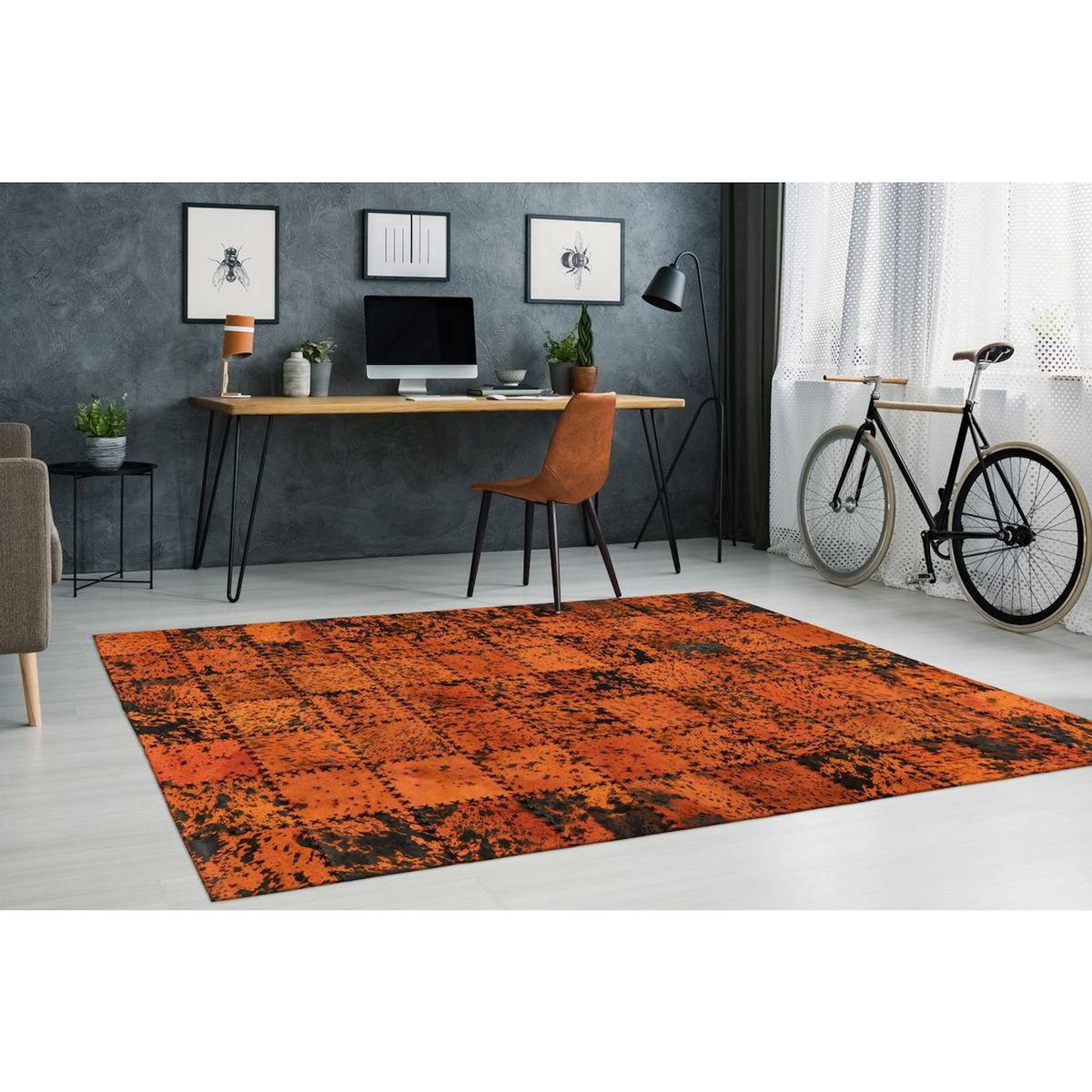 Paris Prix Tapis Patchwork en Cuir Fait Main  Voila  Orange