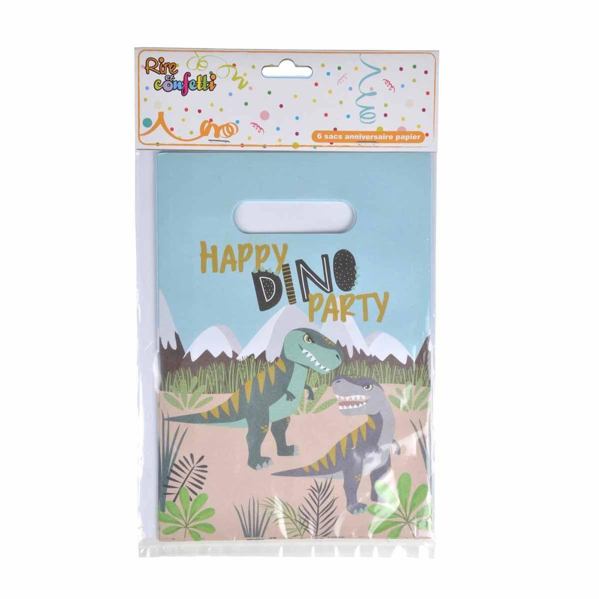 Voir la diapositive 2 : HOMEA Lot de 6 Sacs à Bonbons  Happy Dino  23cm Multicolore